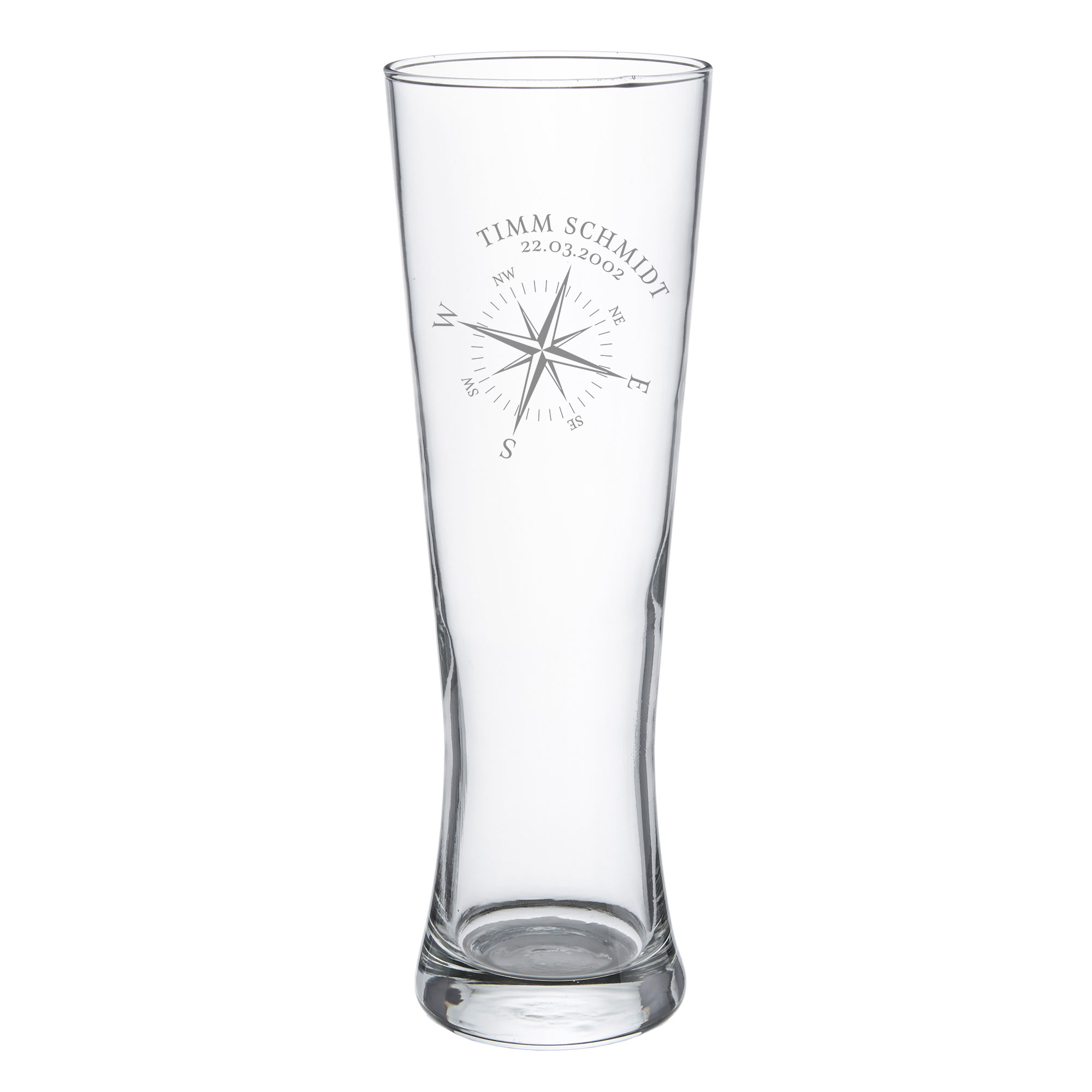 Weizenglas mit Gravur - Kompass - Weizenbierglas