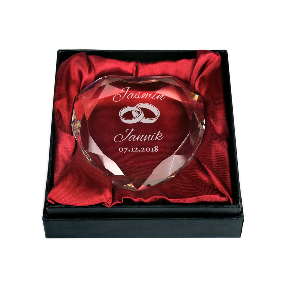 Herzkristall mit Gravur zur Hochzeit - Personalisiert