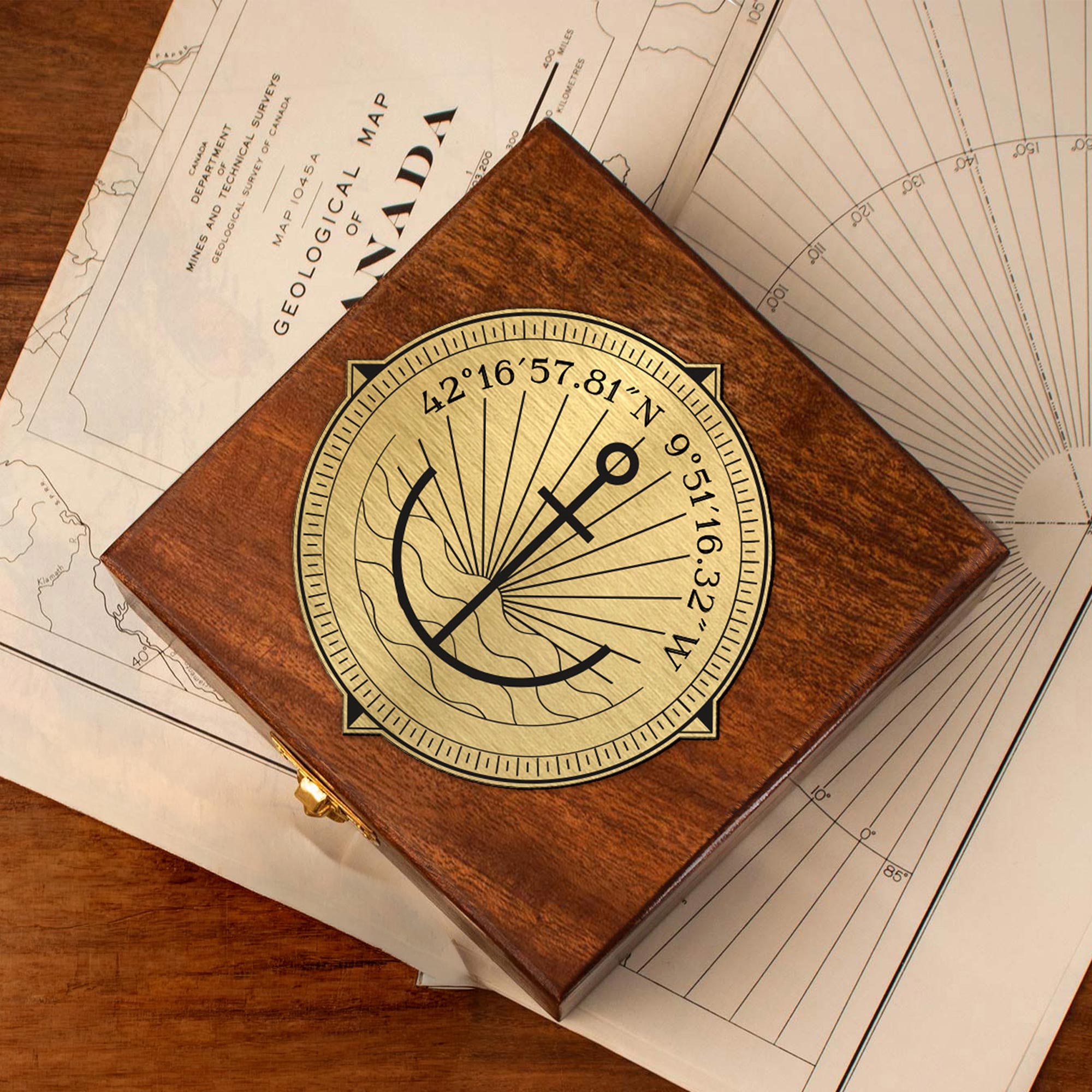 Personalisierte Sonnenuhr mit Kompass - Geokoordinaten