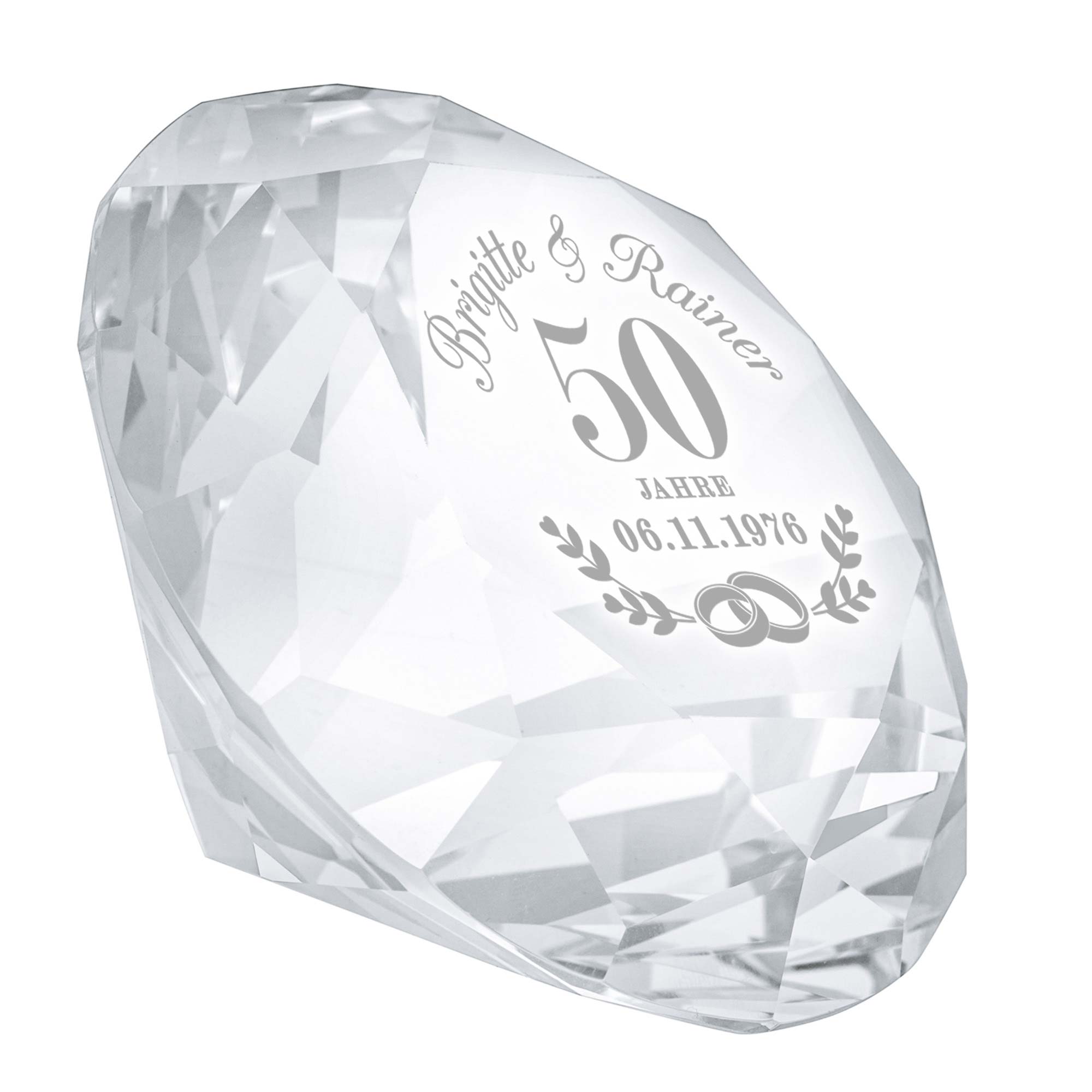 Diamant Kristall mit Gravur - Goldhochzeit