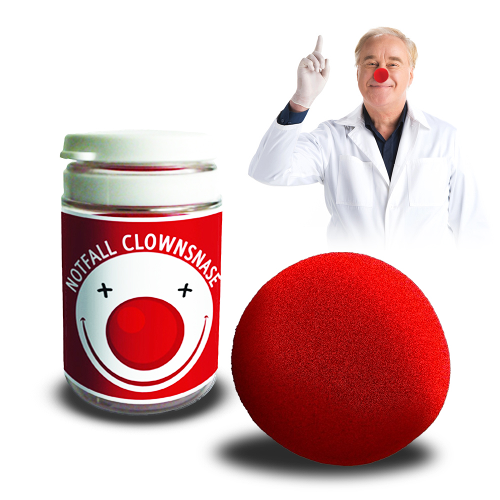 Notfall Clownsnase zum Andrücken, Rote Nase in Pillendose, Clownnase für Clownkostüm, Rote Schaumstoffnase als Kostümzubehör, Lustige Clown Nase