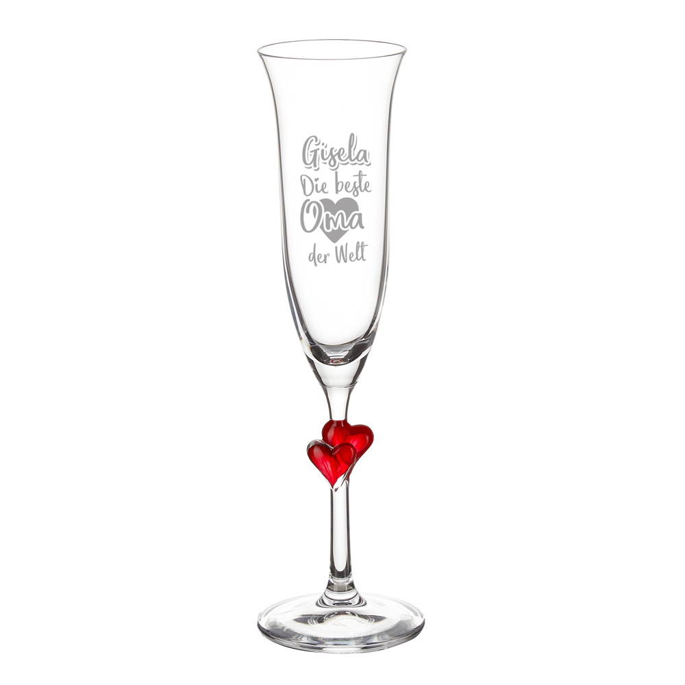 Sektglas mit individueller Gravur und Herzen im Stiel - Beste Oma