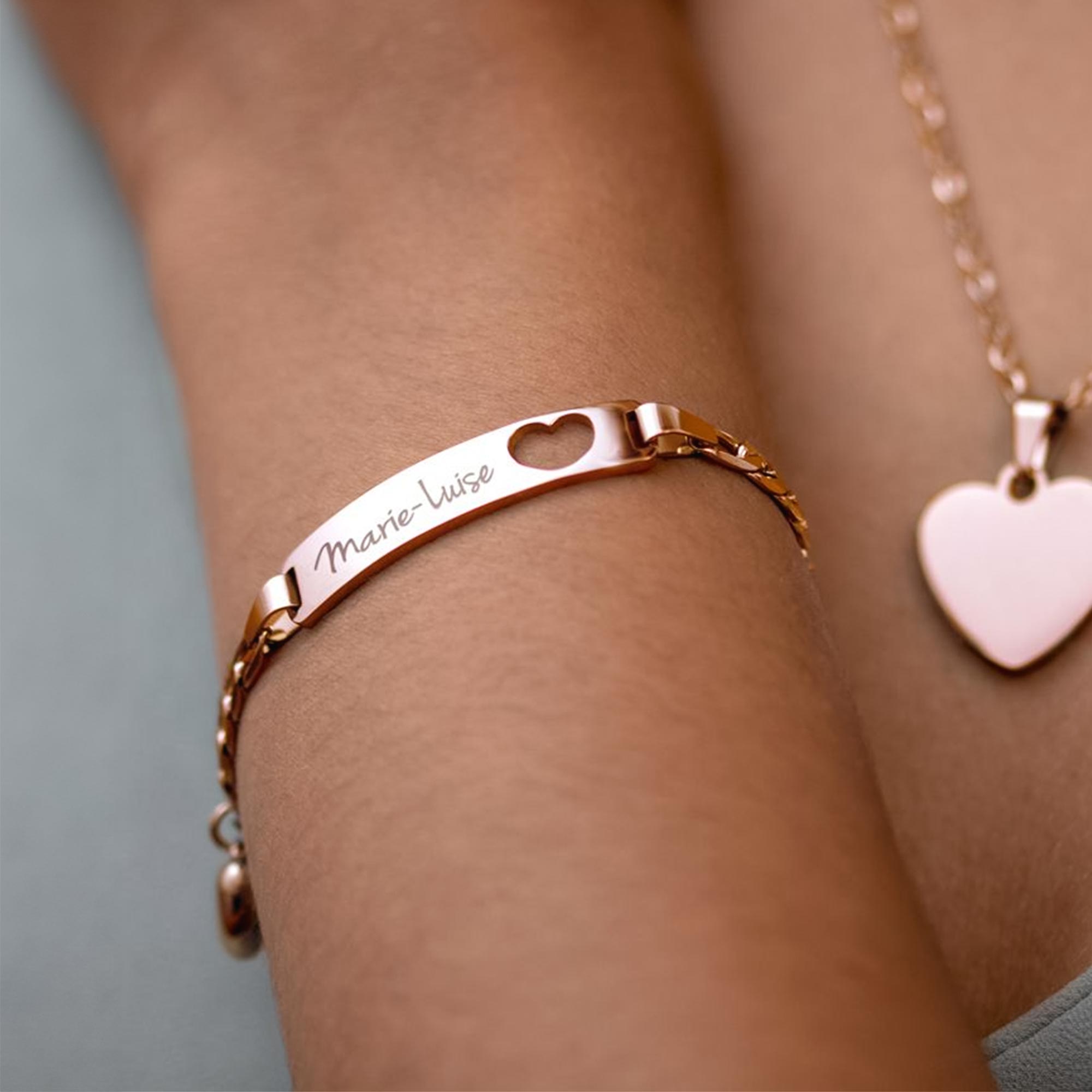Roségold Armband mit Herzstanze - Name Gravur