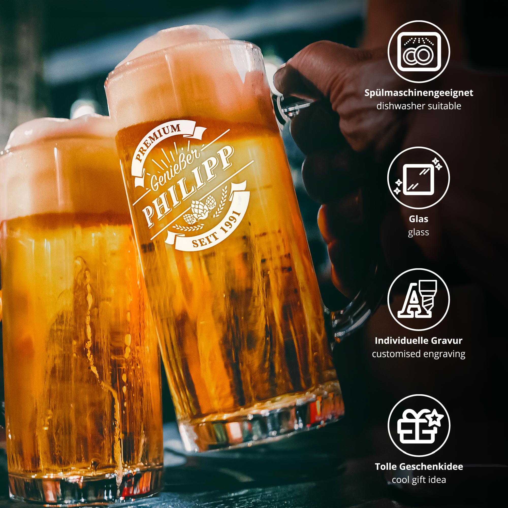 Bierkrug mit Gravur - Premium Genießer