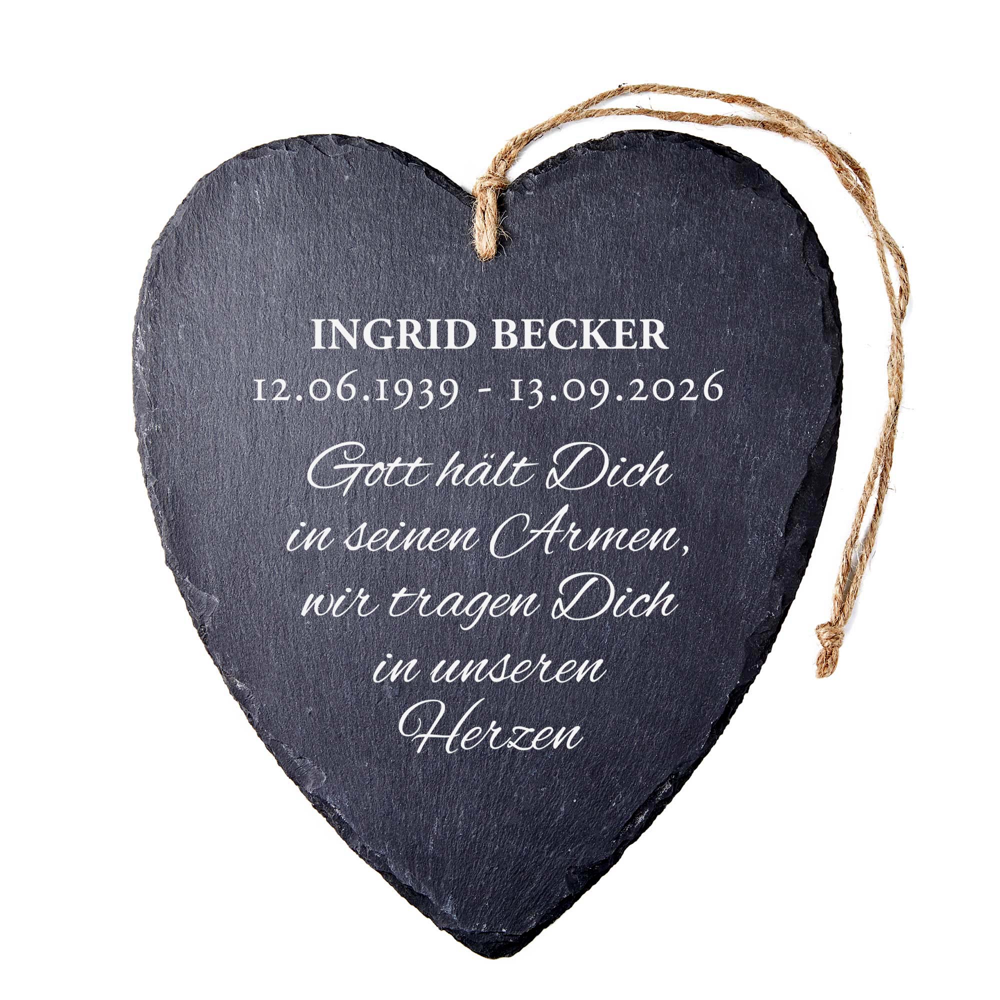 Schieferherz mit Trauer Gravur - Personalisiert