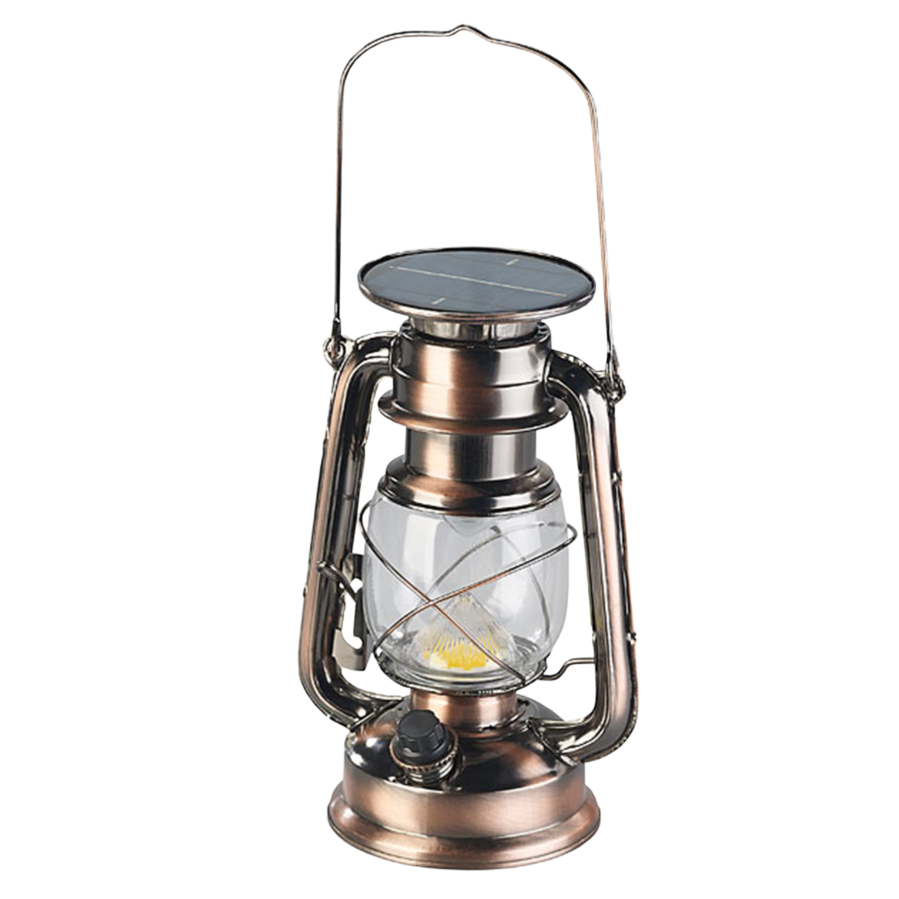 Solarbetriebene LED Leuchte im Sturmlampen-Design