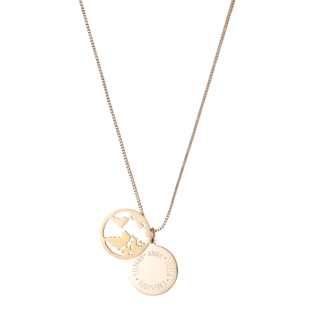 Kette mit Anhänger Welt - Namen - Gold