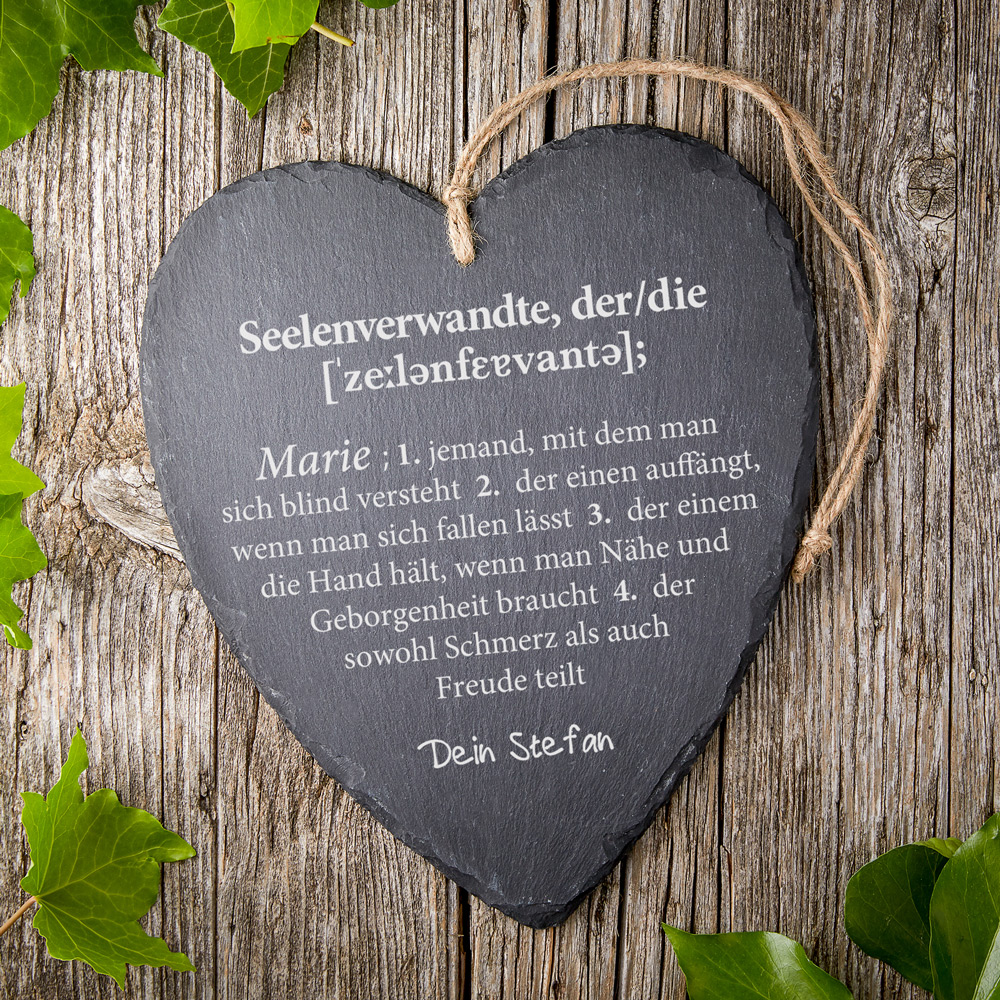 Schieferherz mit Gravur - Seelenverwandte