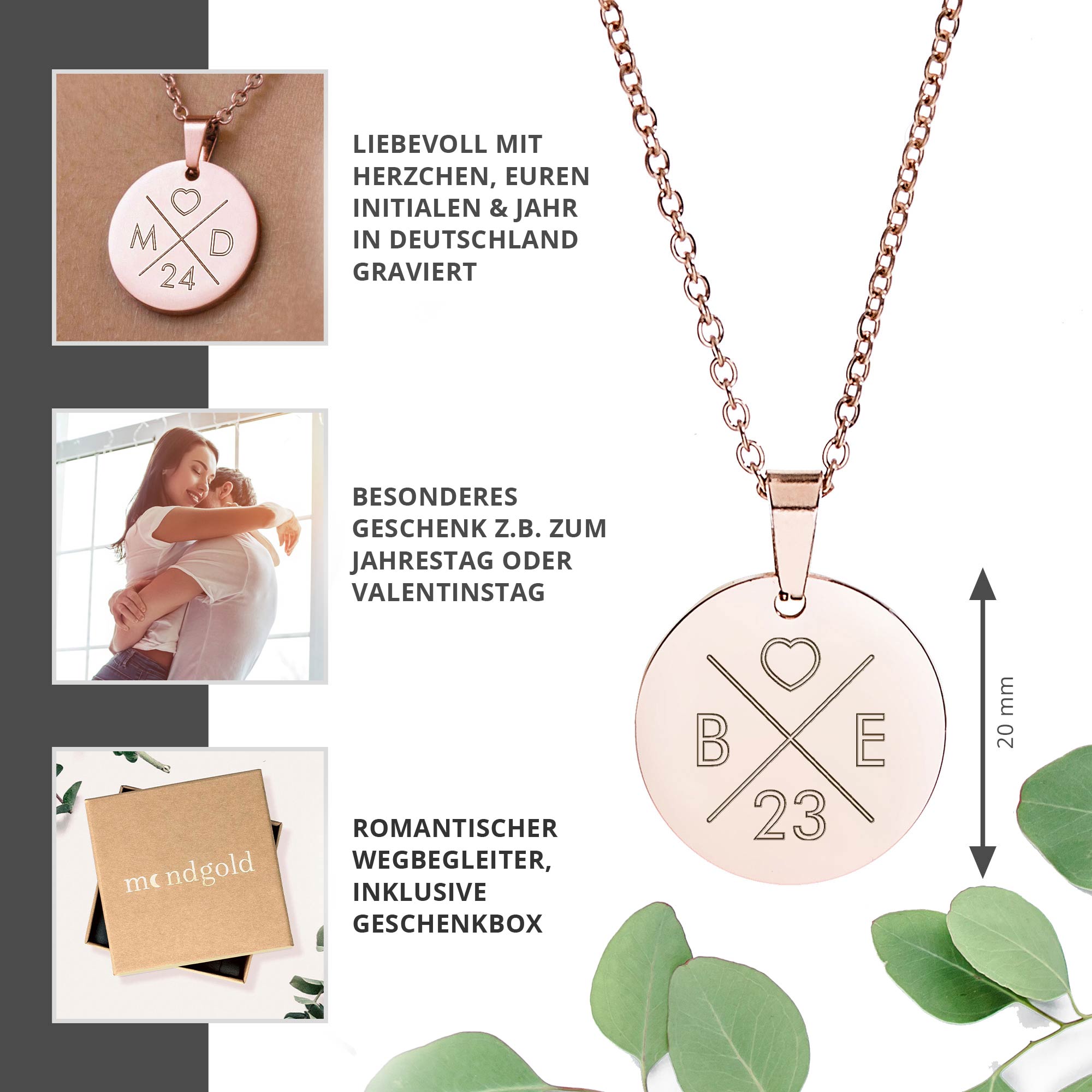 Kette mit Liebesinitialen Anhänger - Roségold