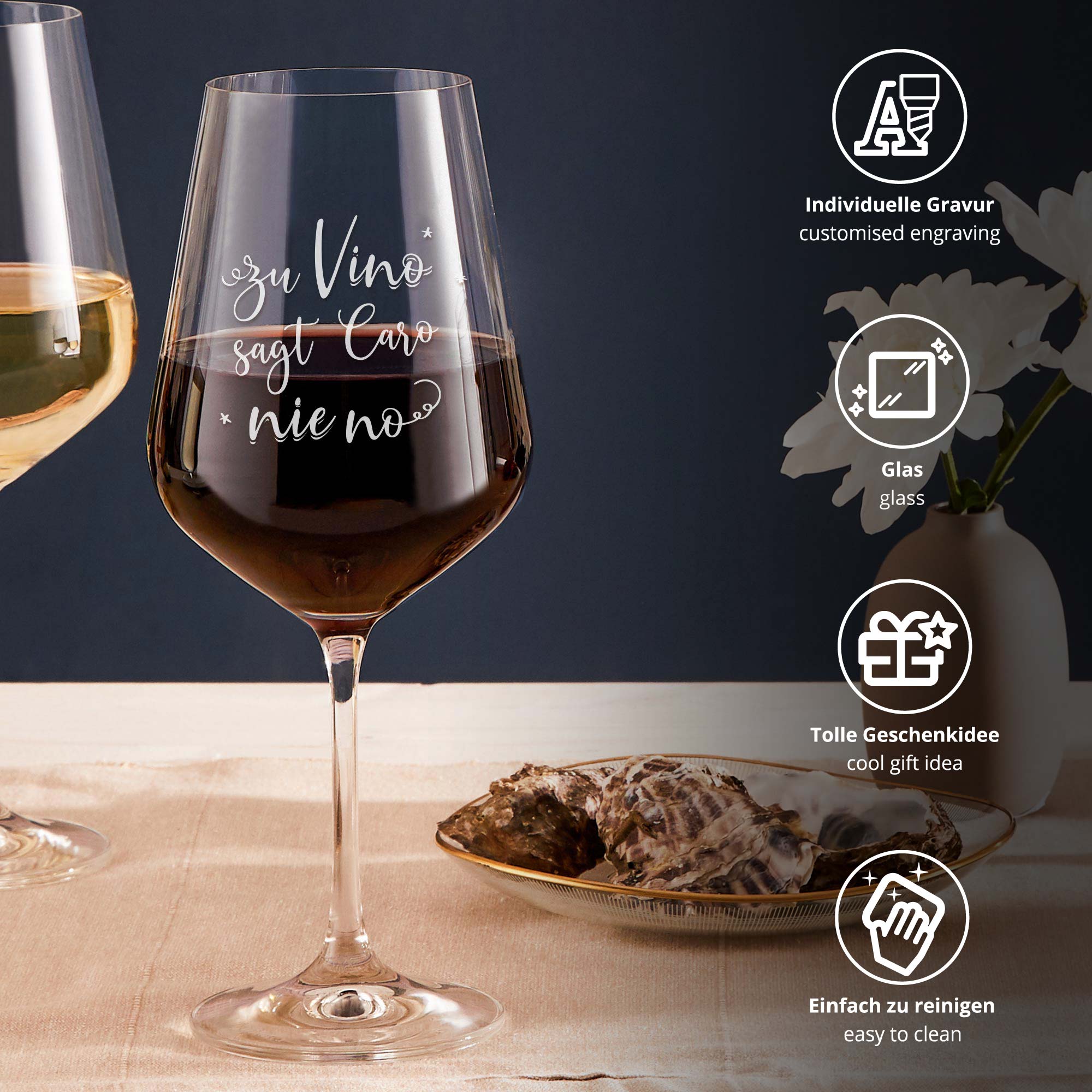 Weinglas  - Zu Vino sagt "Name" nie no - Personalisiert