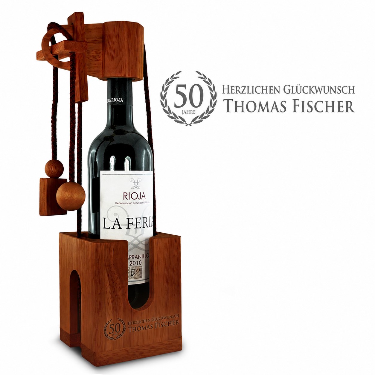 Graviertes Edelholz Flaschenpuzzle zum Geburtstag
