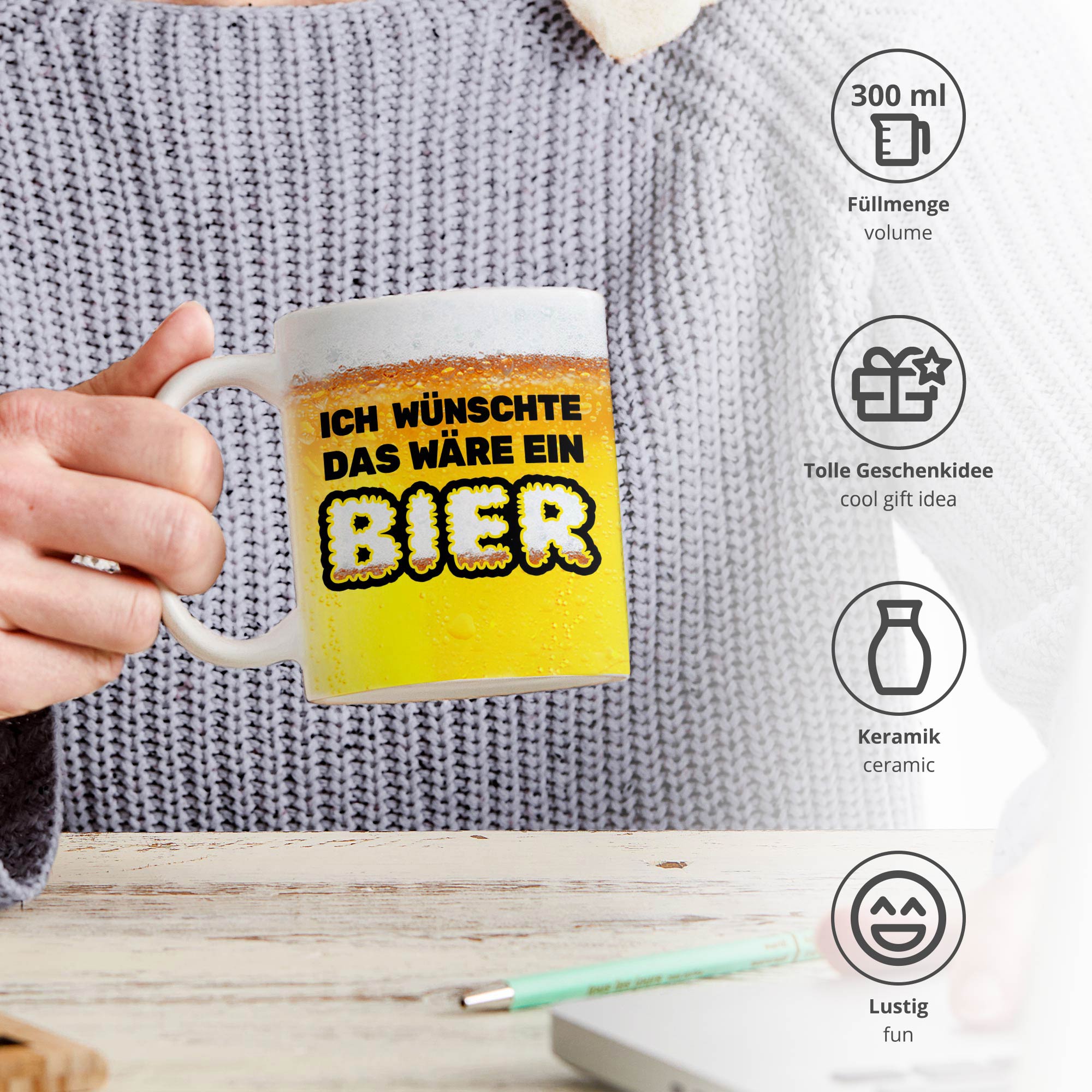 Tasse mit Spruch - Bier Kaffeebecher