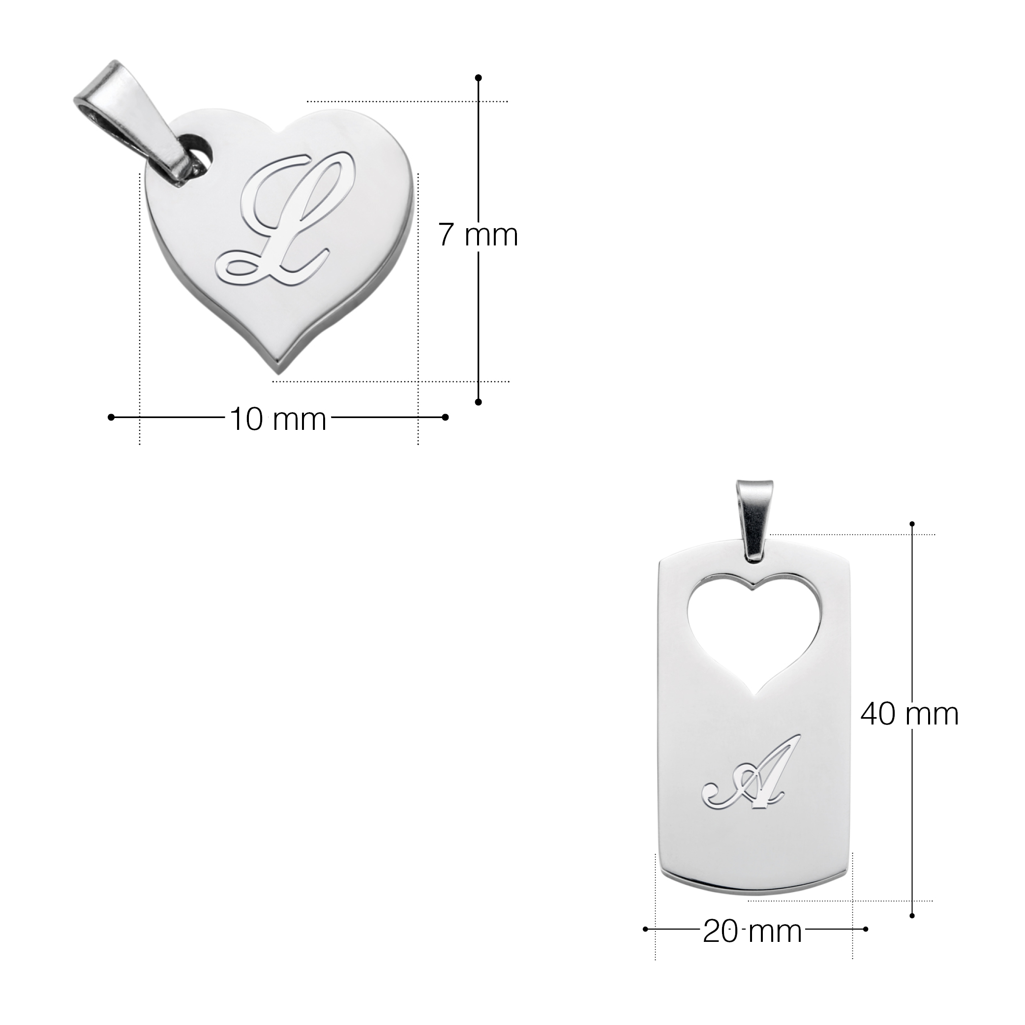 Kette mit Initialen - Partnerschmuck - Farbe Silber