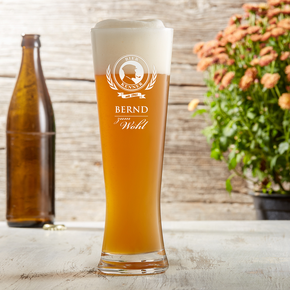 Weizenglas mit Gravur - Bierkenner - personalisiertes Weizenbierglas