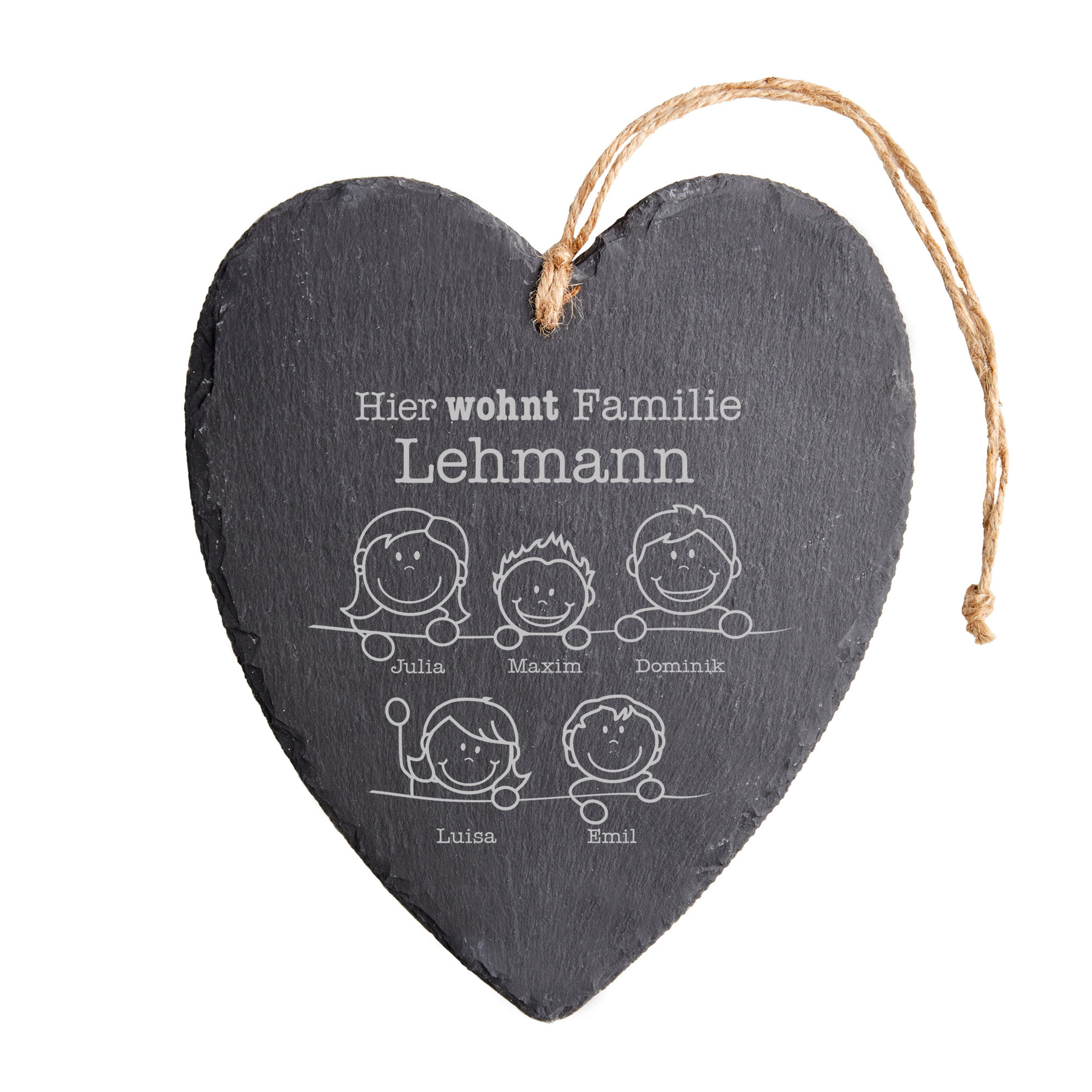 Schieferherz mit Gravur - Hier Wohnt Familie