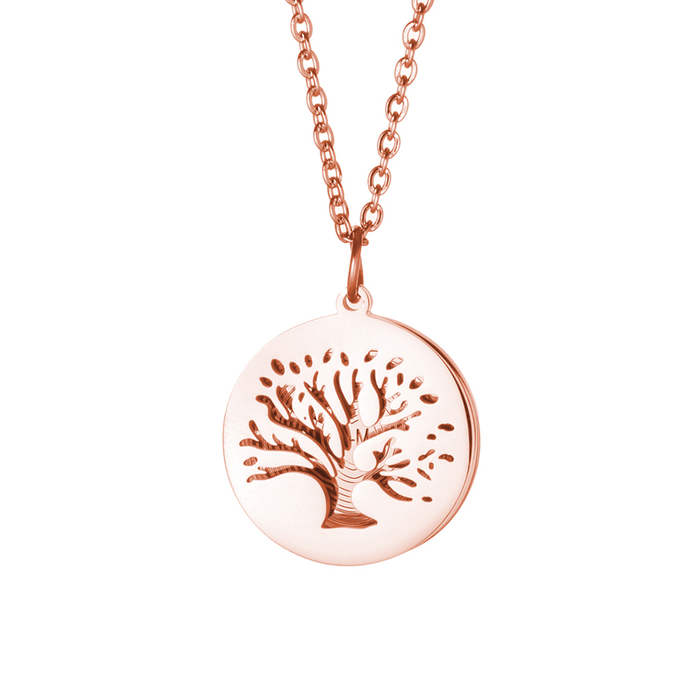 Kette mit Gravur und Lebensbaum-Anhänger - Jahresringe - Roségold