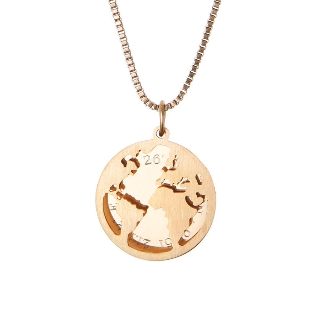 Kette mit Anhänger Welt - Geokoordinaten - Gold