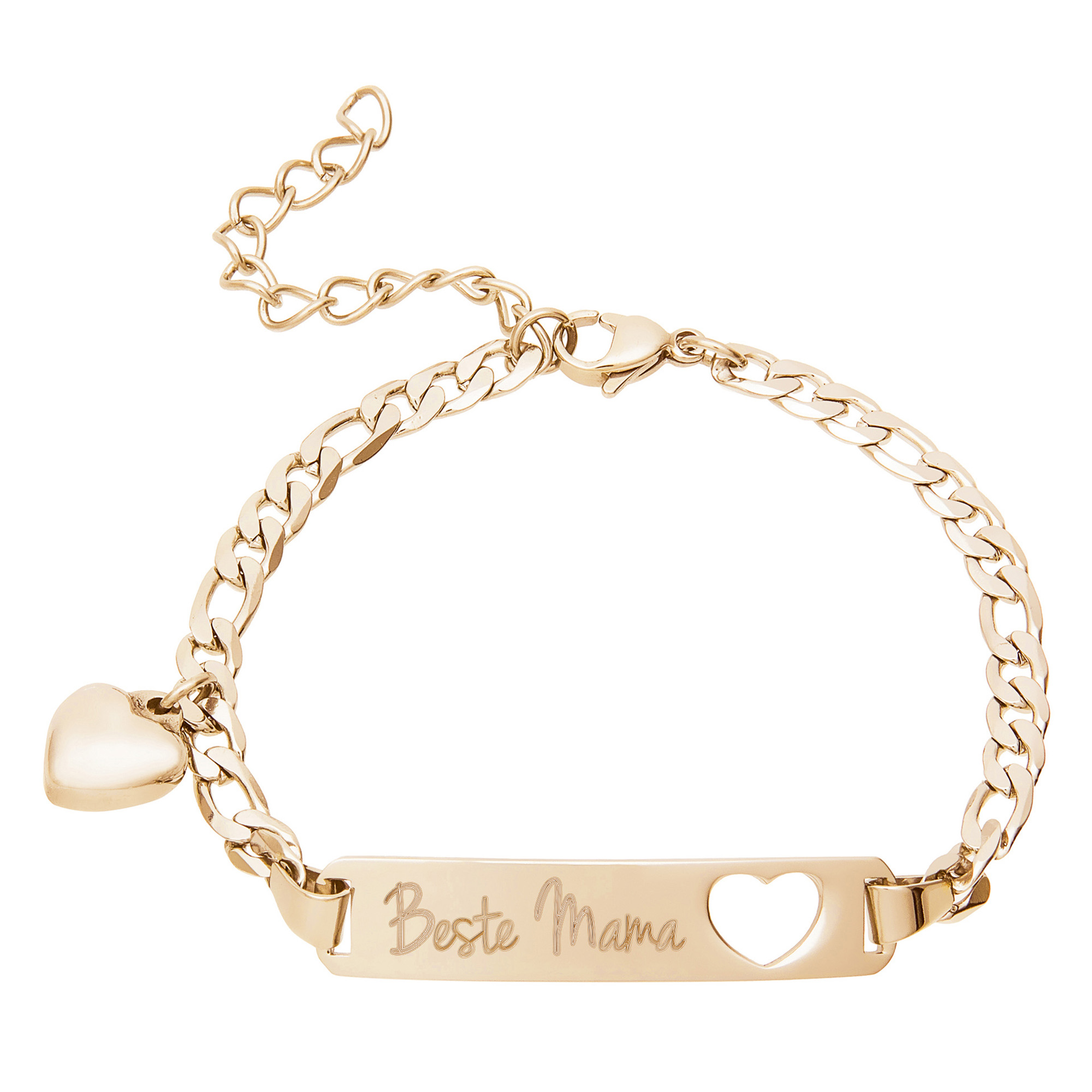 Graviertes Gold Armband mit Herzstanze - Beste Mama