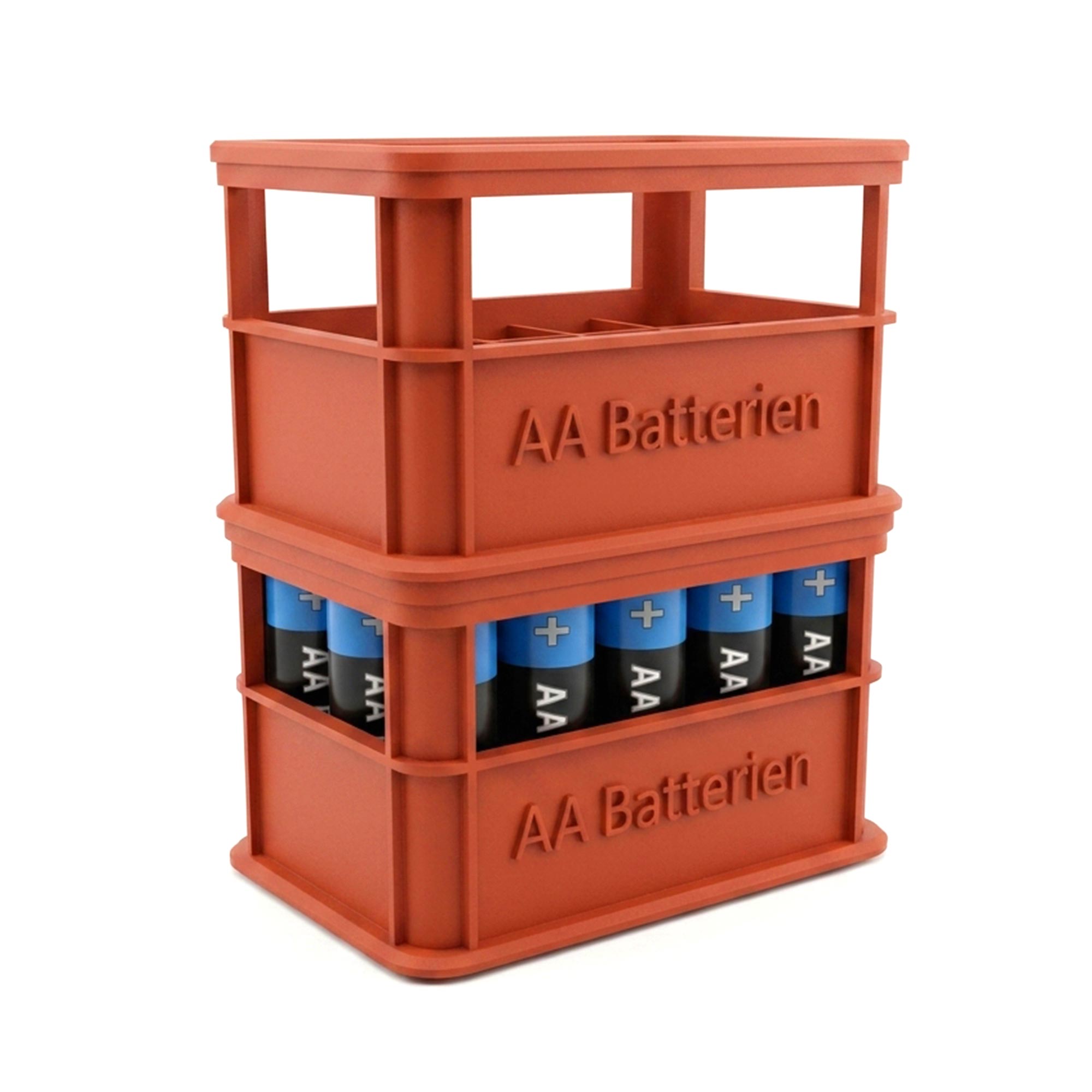 Stapelbare Aufbewahrungsbox für Batterien AA - 2er Set Bierkiste Rot
