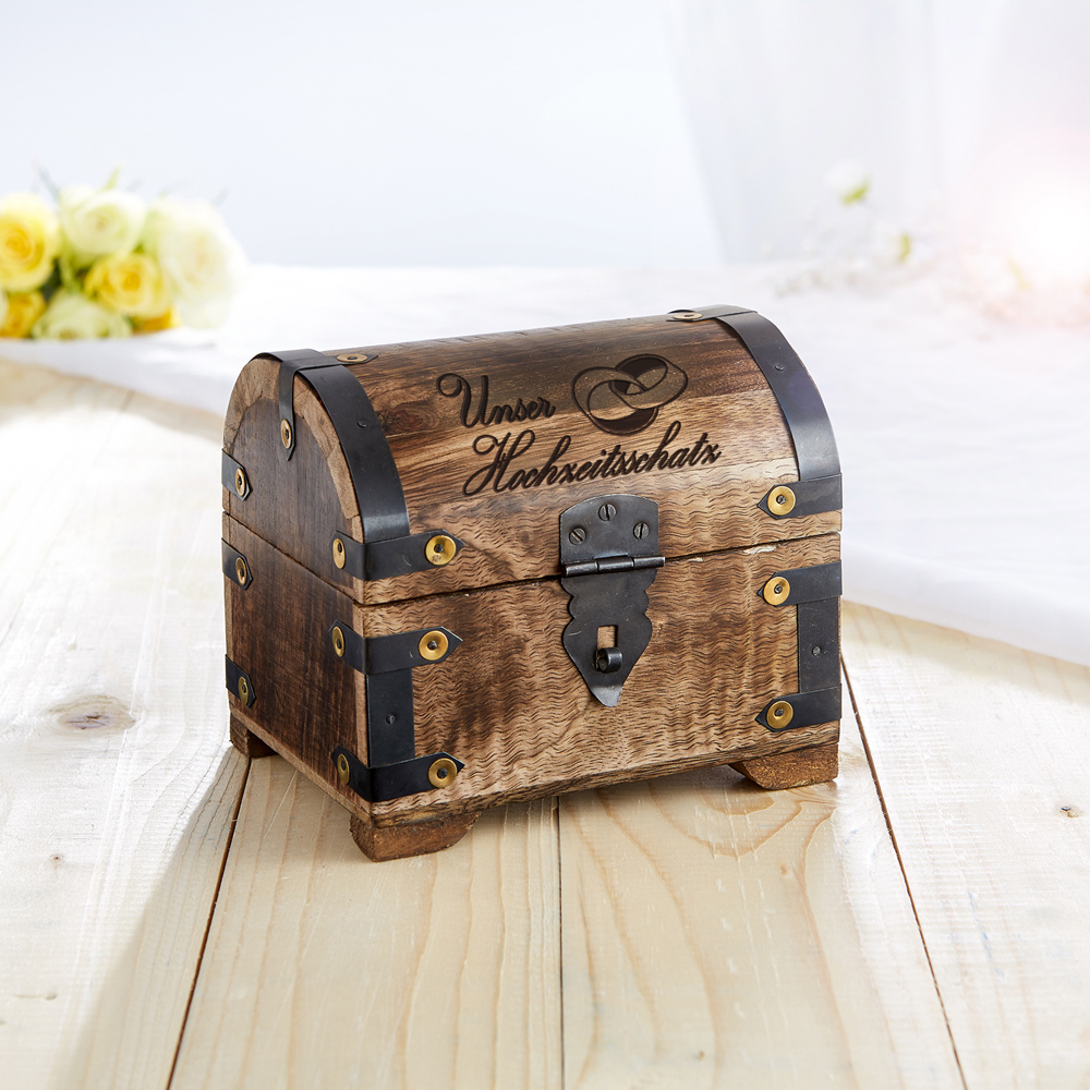 Schatztruhe mit Gravur zur Hochzeit - Unser Hochzeitsschatz - Dunkel