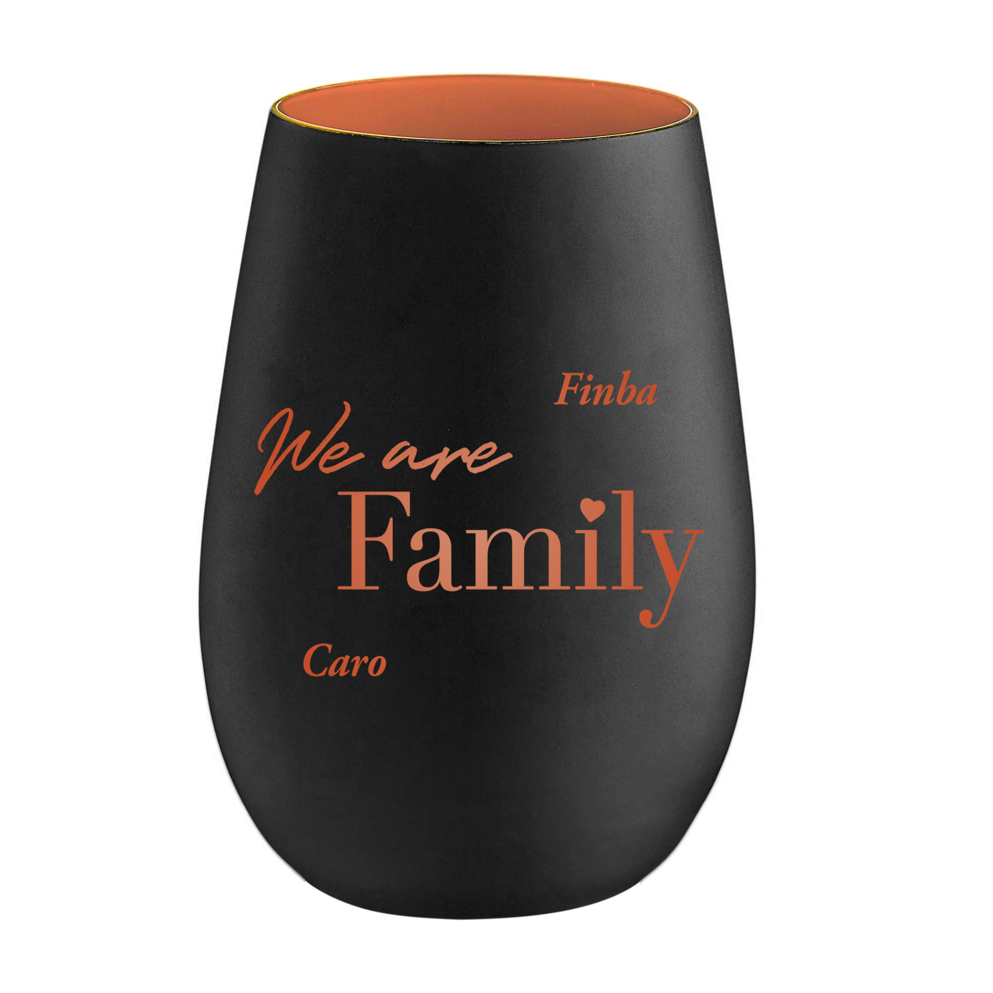 Schwarzes Windlicht mit Gravur Family - Bronze