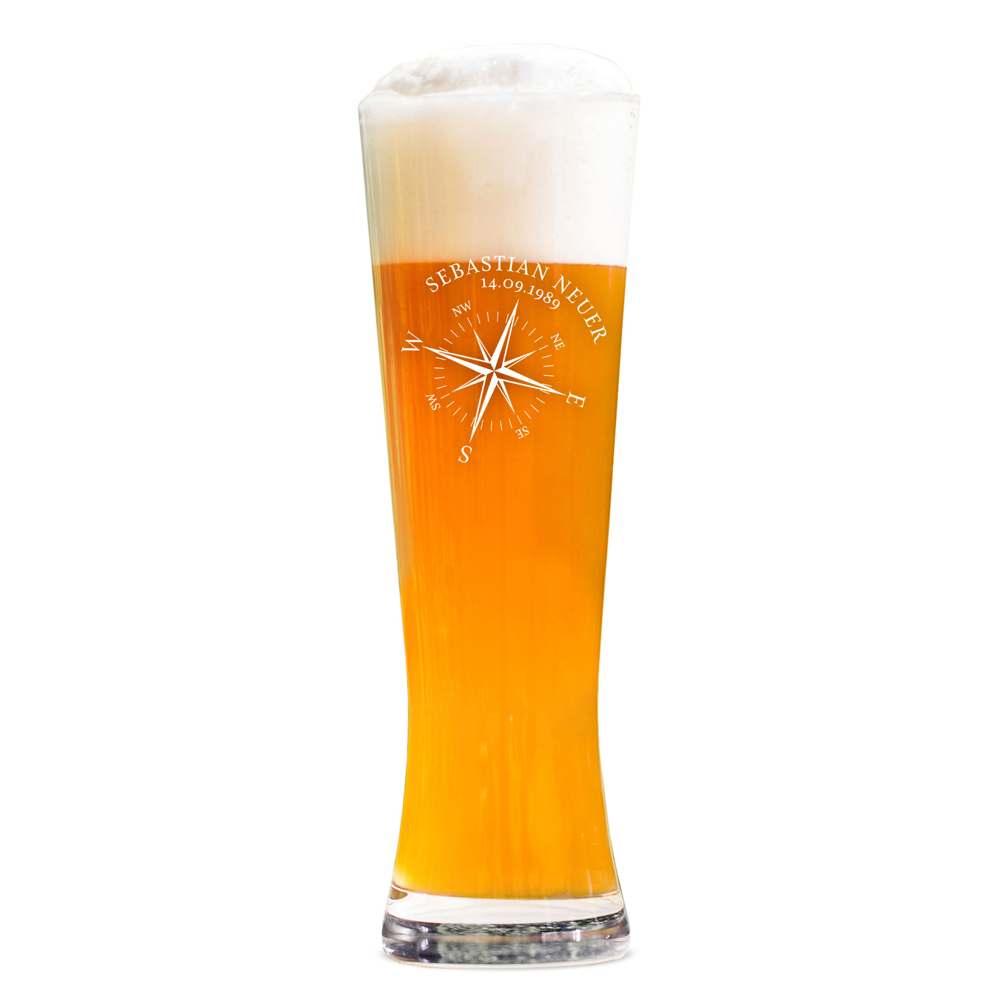 Weizenglas mit Gravur - Kompass - Weizenbierglas