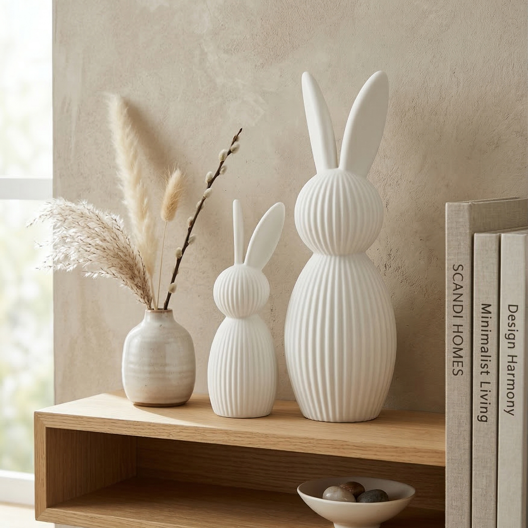 Deko Hasen Set „Scandi Bunny“ – 2 stilvolle Dekofiguren in Weiß