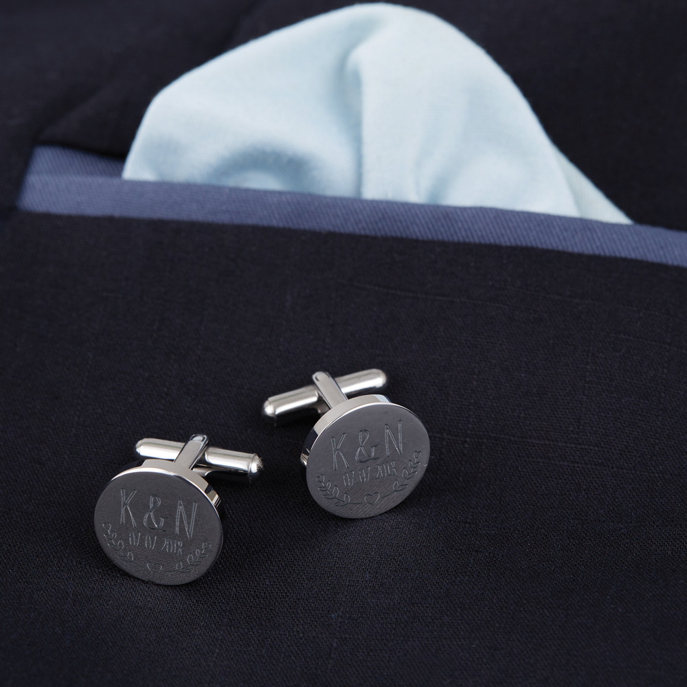 Manschettenknöpfe - Rund - Hochzeit - Personalisiert