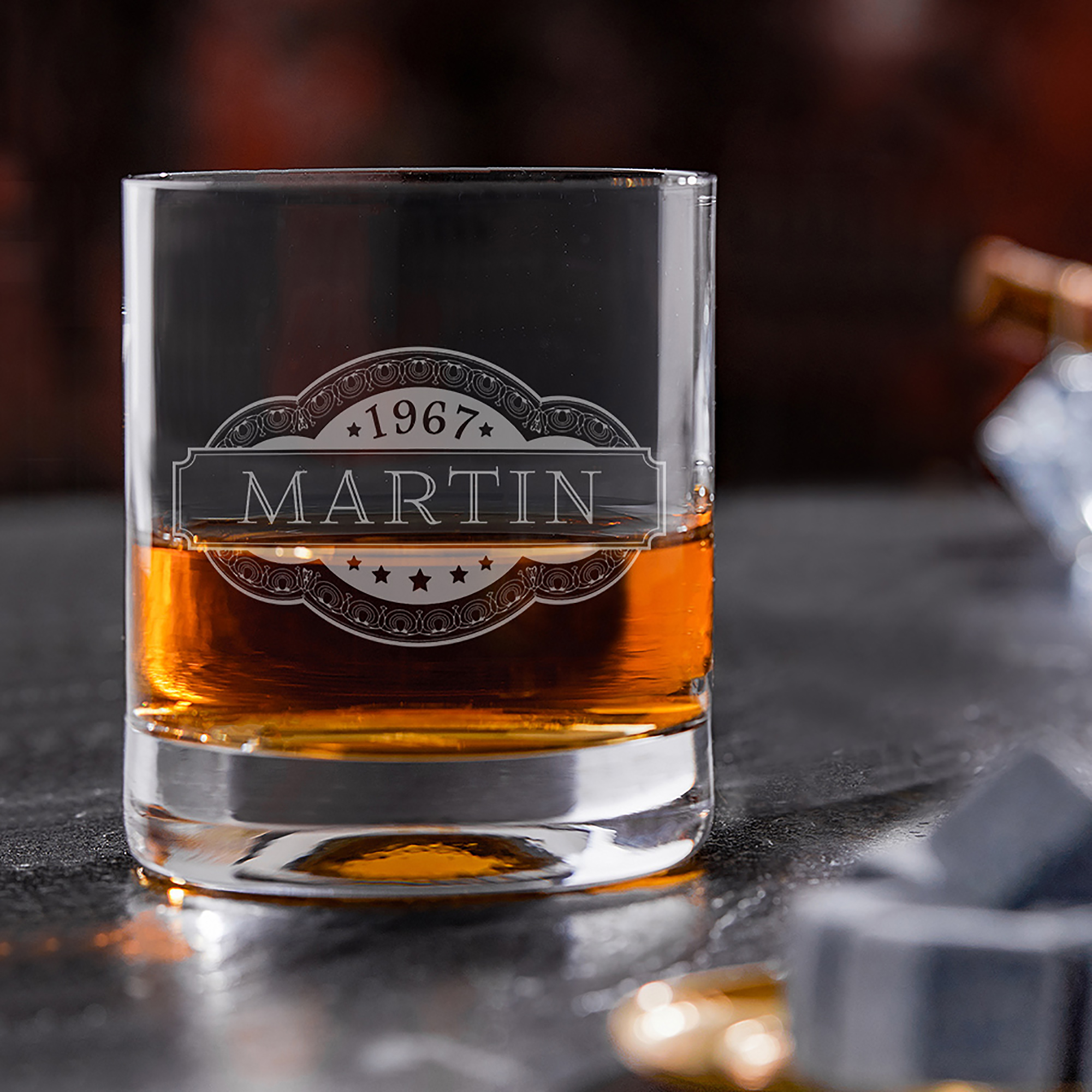 Whiskyset Globus Karaffe Auto und graviertes Glas Banderole