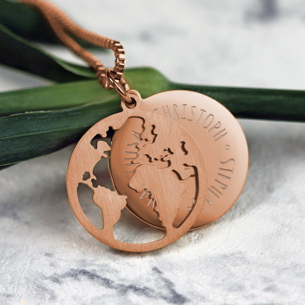 Kette mit Anhänger Welt - Namen - Roségold