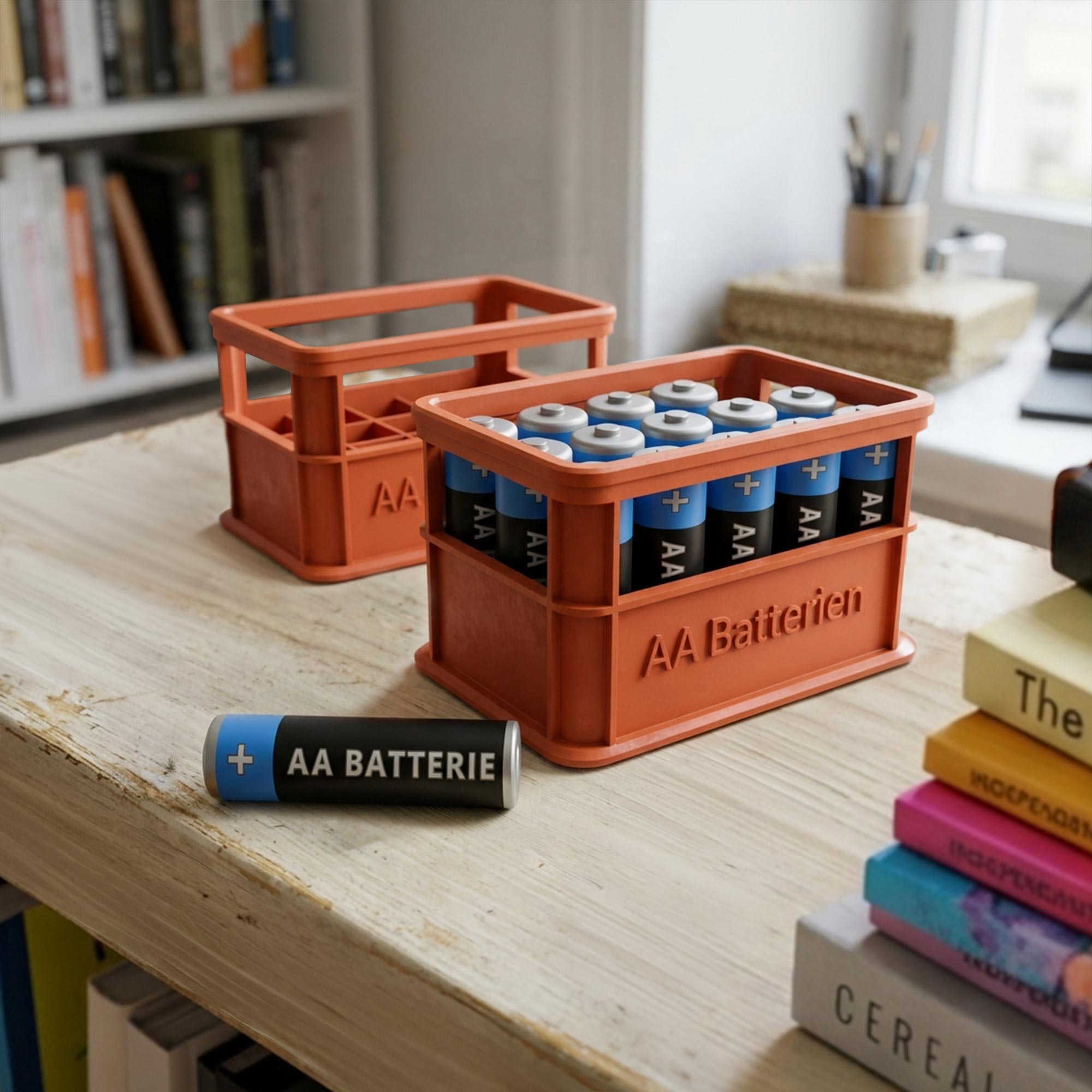 Stapelbare Aufbewahrungsbox für Batterien AA - 2er Set Bierkiste Rot