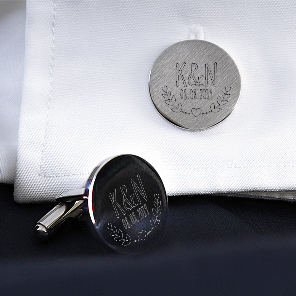 Manschettenknöpfe Silber zur Hochzeit - Blätter - personalisiert