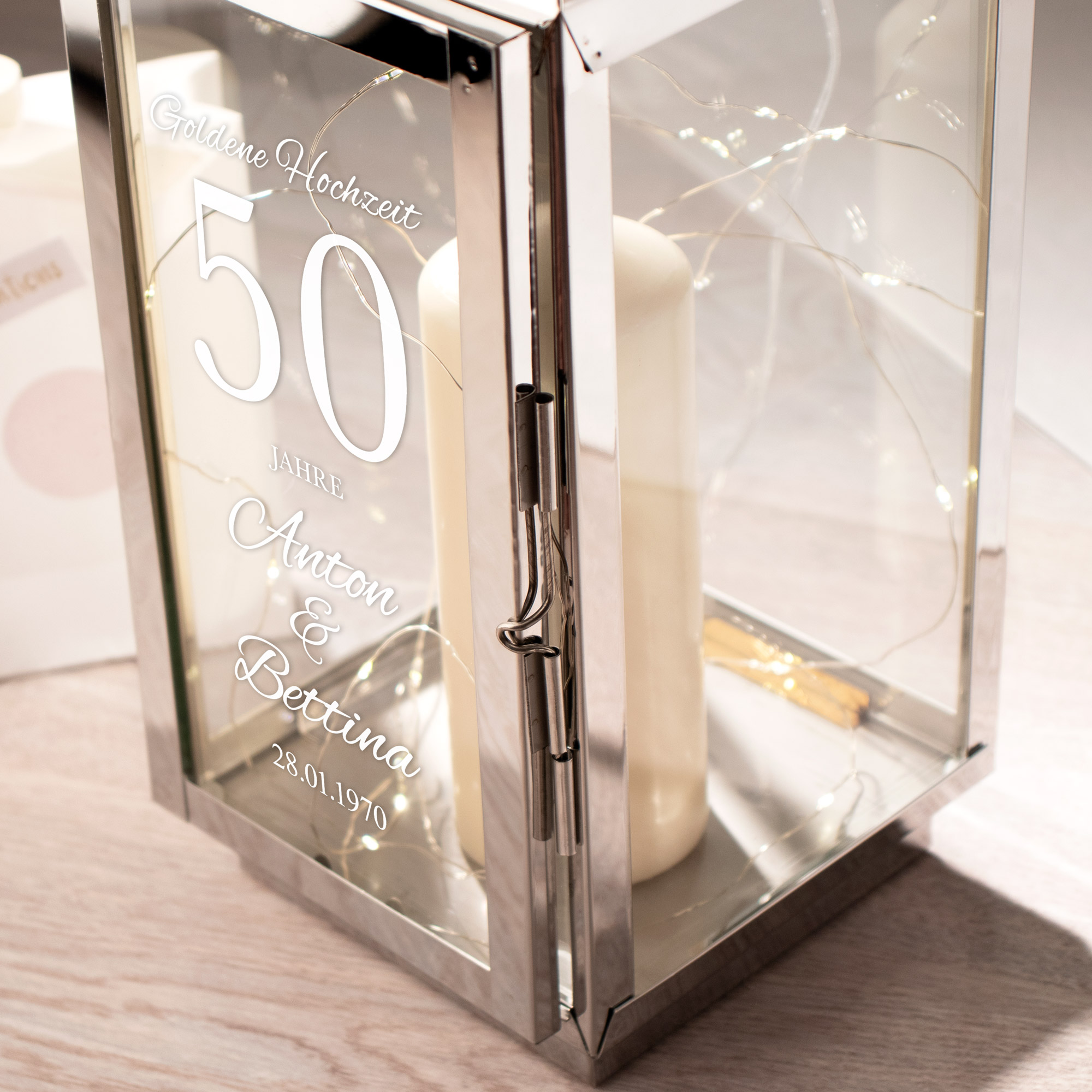 Silber Laterne mit Gravur zur Goldenen Hochzeit - Personalisiert