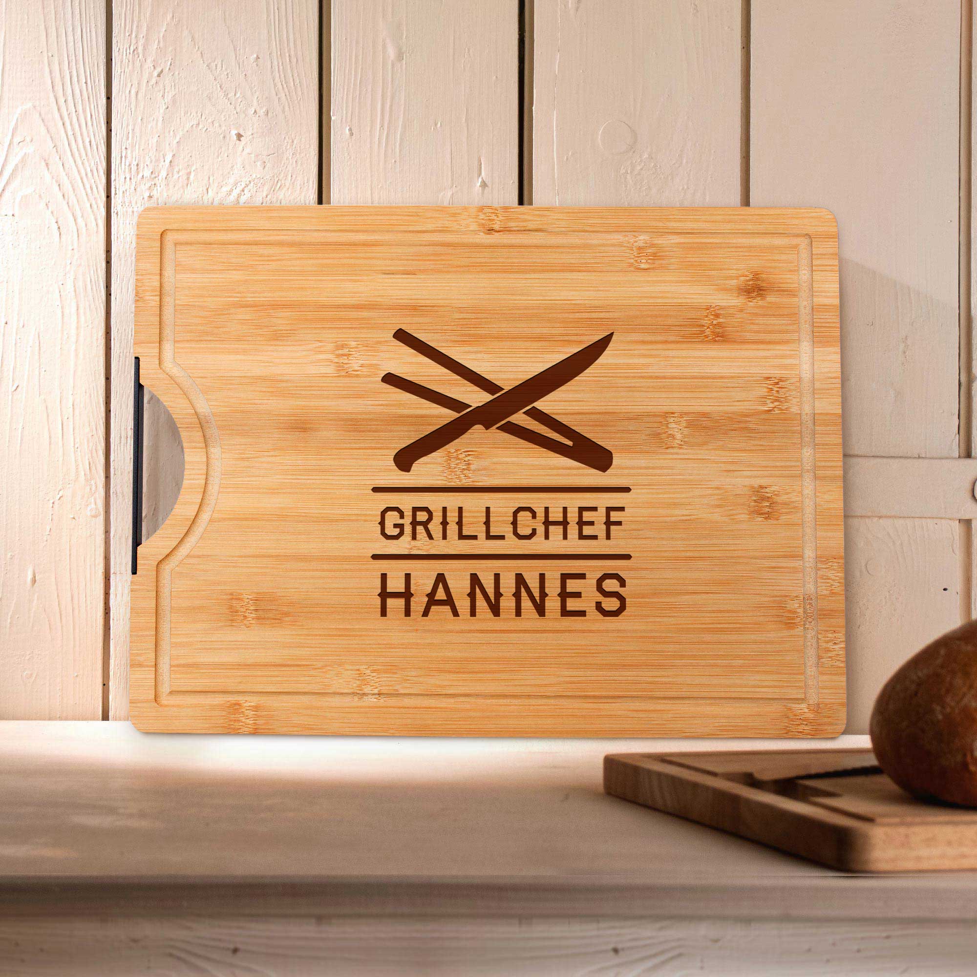 Bambusholz Schneidebrett mit Gravur Grillchef - Personalisiert