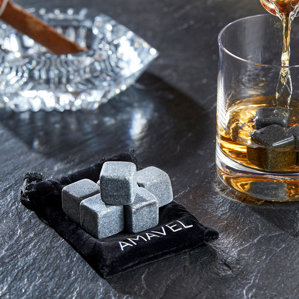 Whiskysteine in Holzbox mit Gravur - Kompass - personalisiert
