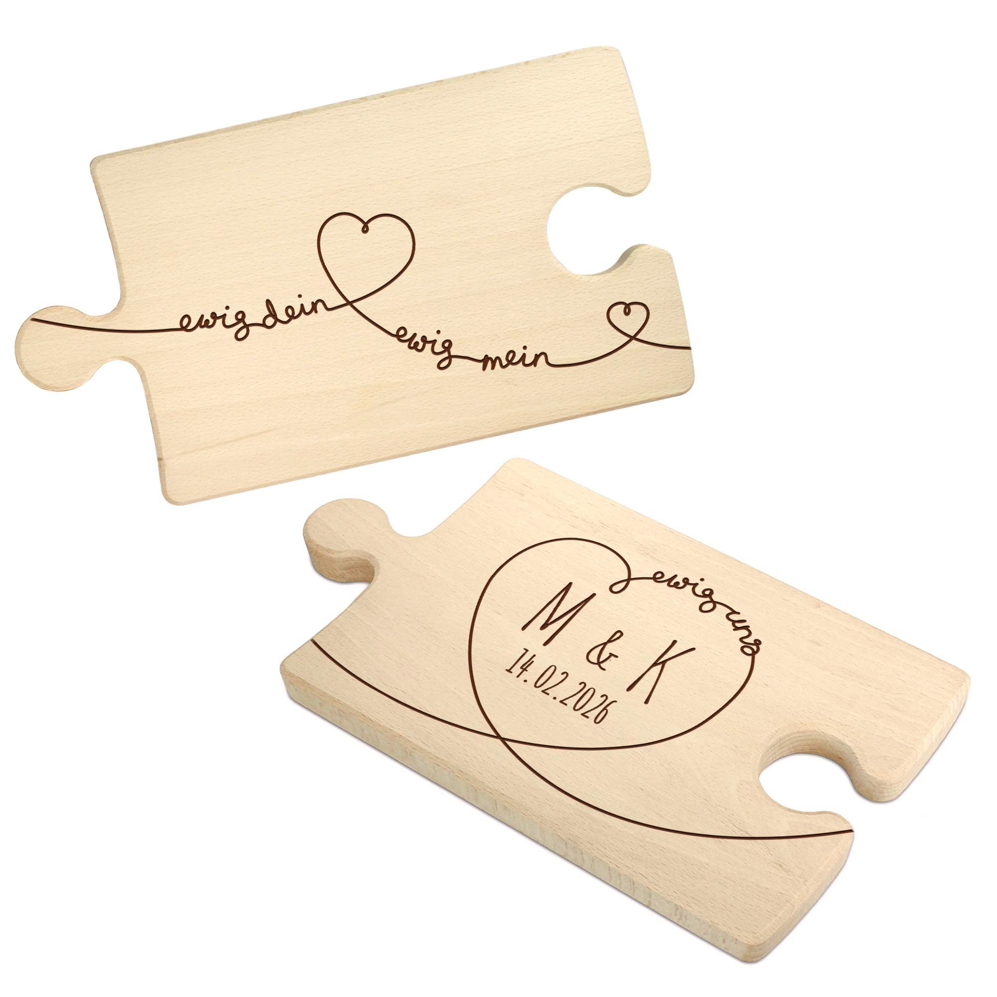 2er Set Puzzle Brett mit Gravur - Ewig dein - Personalisiert