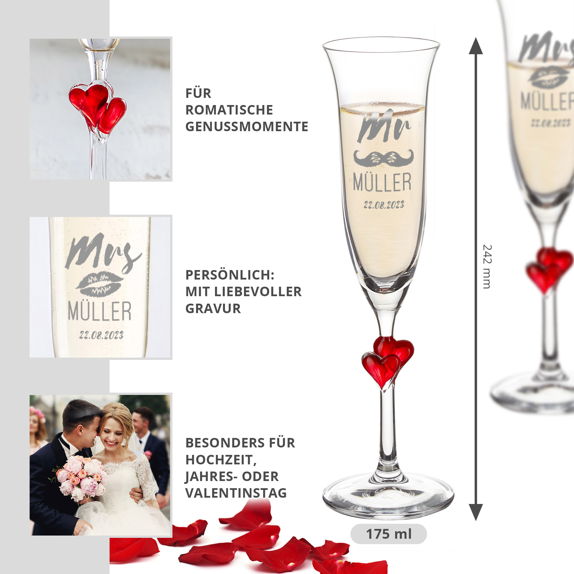 Sektgläser mit Herzen im Stiel - Mr & Mrs 1