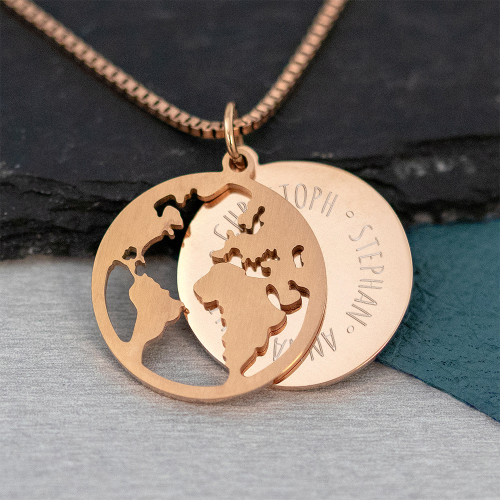 Kette mit Anhänger Welt - Namen - Roségold