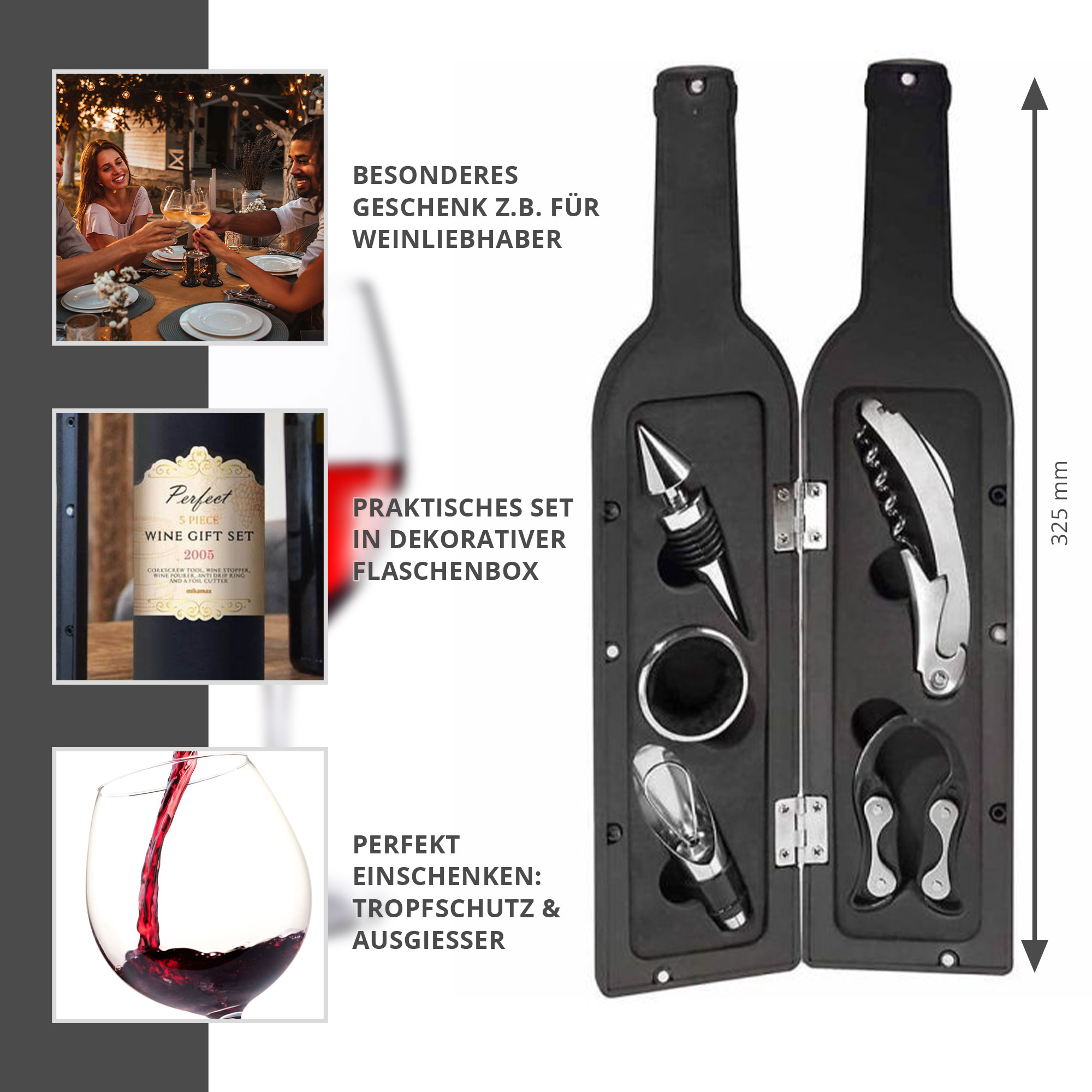 Wein Geschenkset - 5er Set in Weinflaschenform