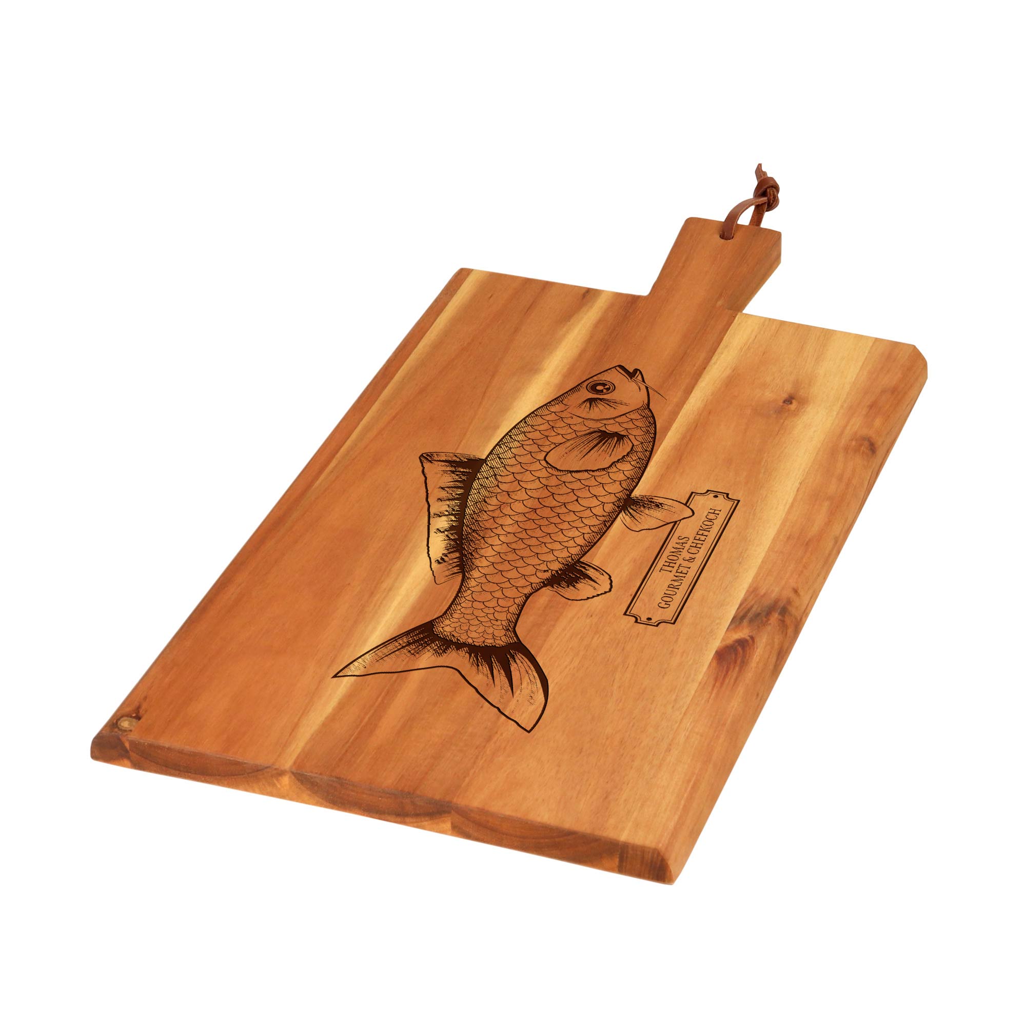 Graviertes Schneidebrett mit Griff - Fisch Gravur