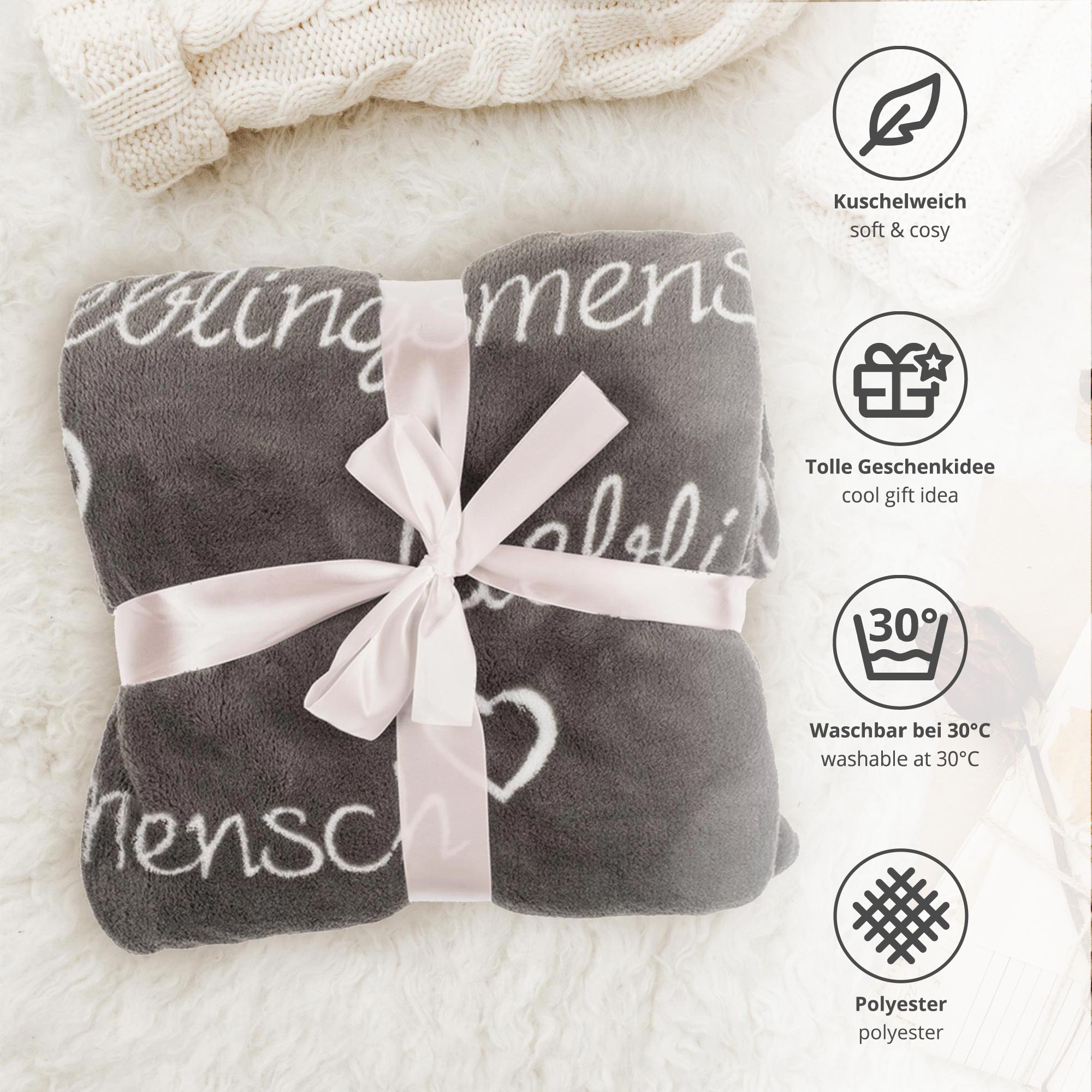 Tagesdecke Lieblingsmensch - Flauschige Kuscheldecke