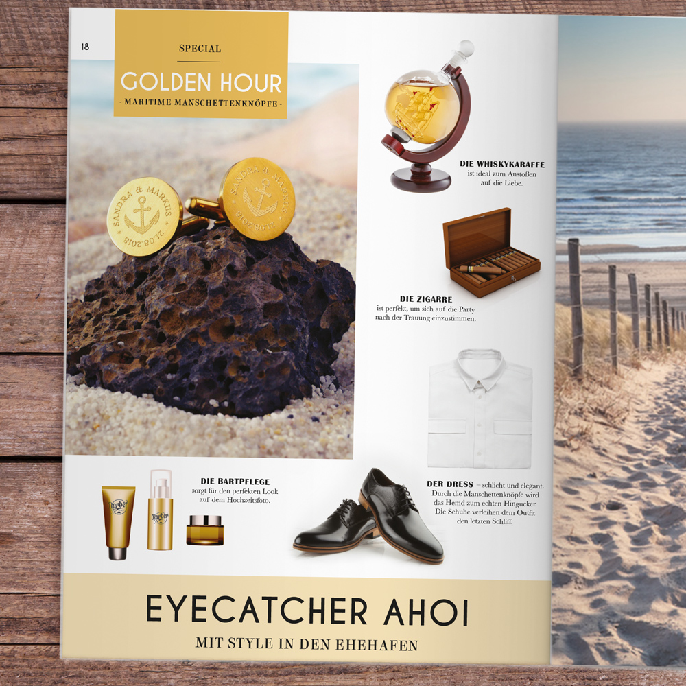 Manschettenknöpfe Gold zur Hochzeit - Anker - personalisiert