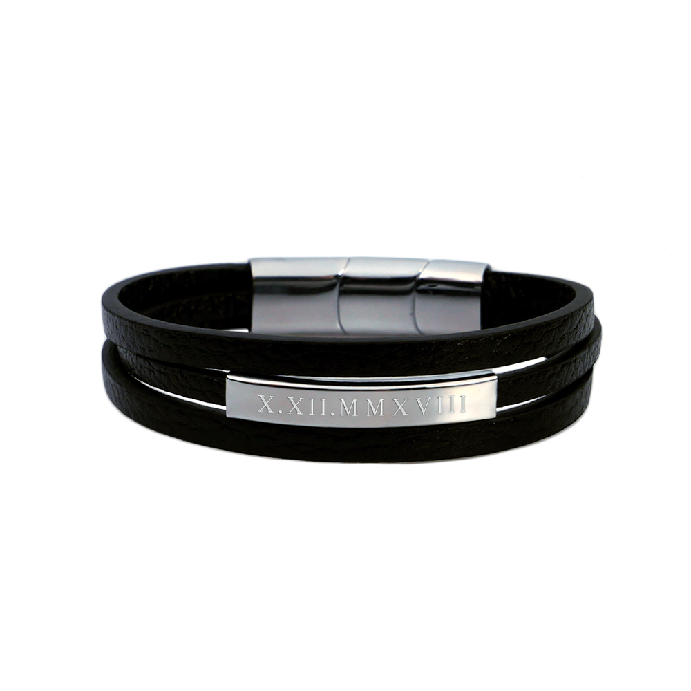 Herrenarmband mit Gravur - Lederarmband mit römischen Ziffern
