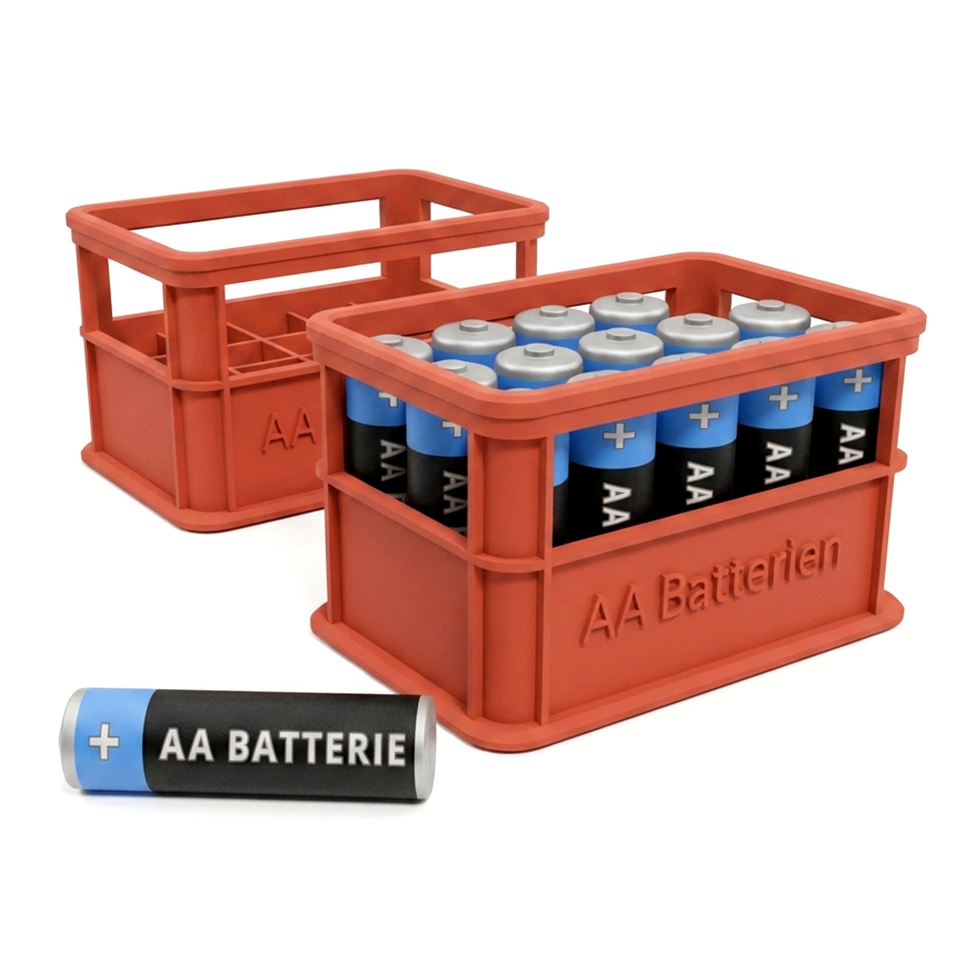 Stapelbare Aufbewahrungsbox für Batterien AA - 2er Set Bierkiste Rot