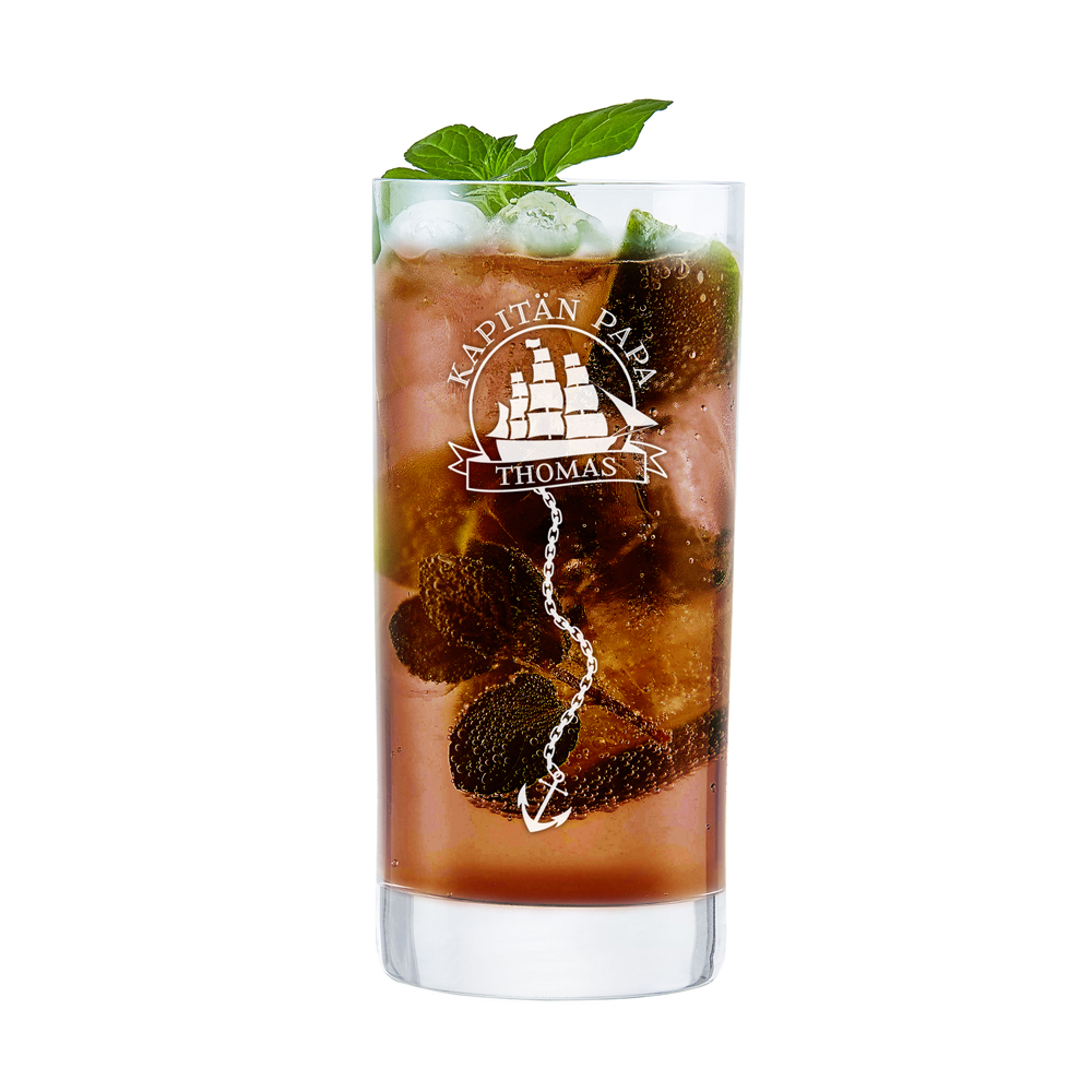 Longdrinkglas mit Gravur - Kapitän Papa - personalisiert