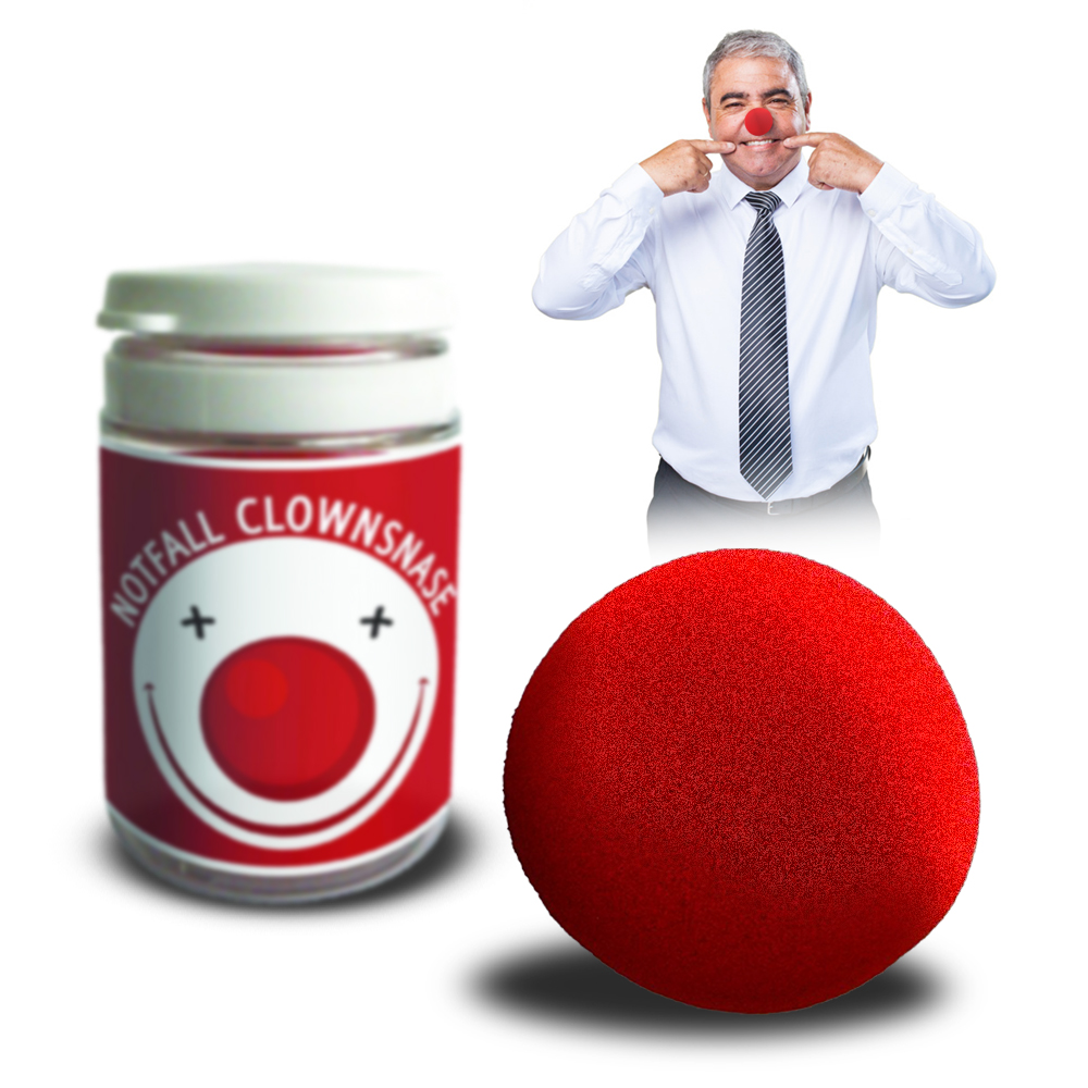 Notfall Clownsnase zum Andrücken, Rote Nase in Pillendose, Clownnase für Clownkostüm, Rote Schaumstoffnase als Kostümzubehör, Lustige Clown Nase