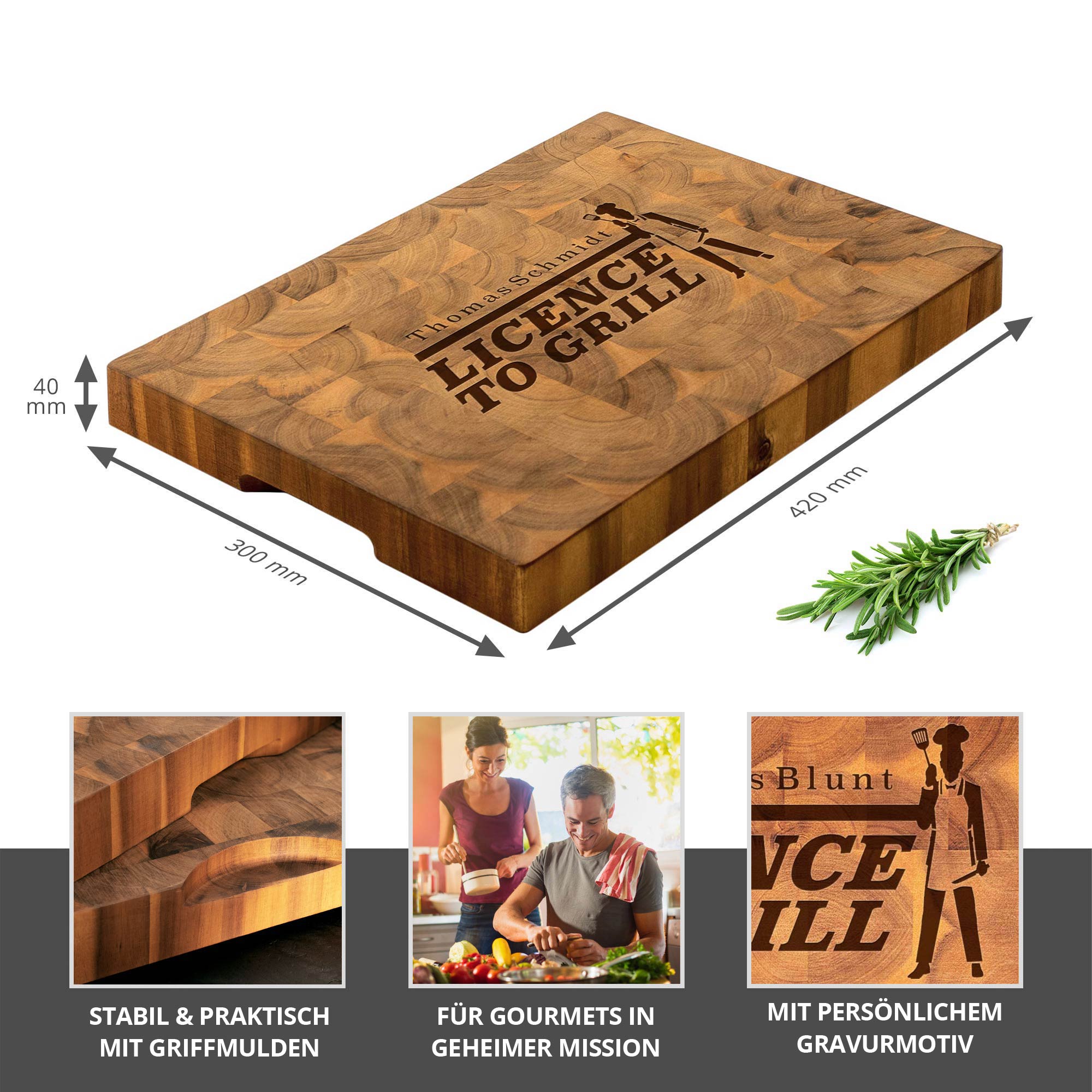 Premium Stirnholz Schneideblock Akazie - Licence to Grill