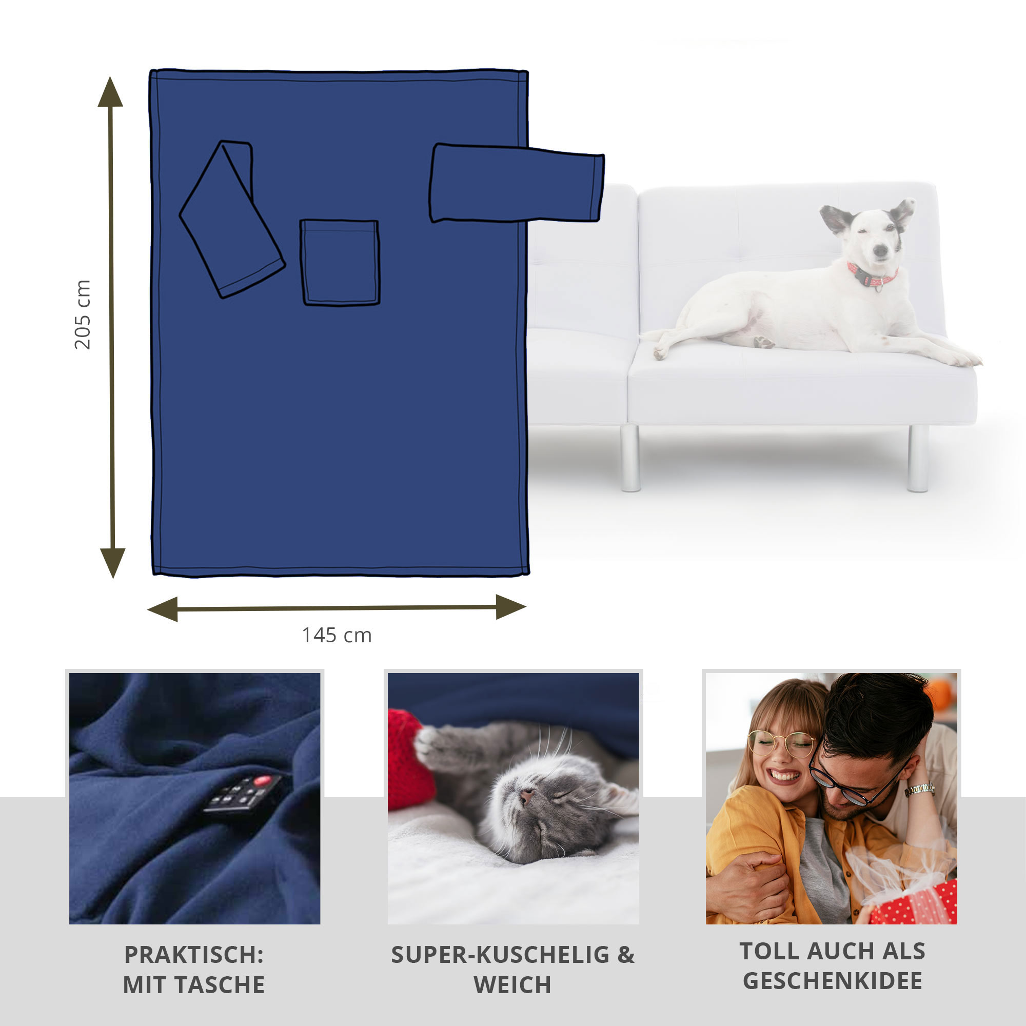 Weiche Kuscheldecke mit Ärmeln - Blau