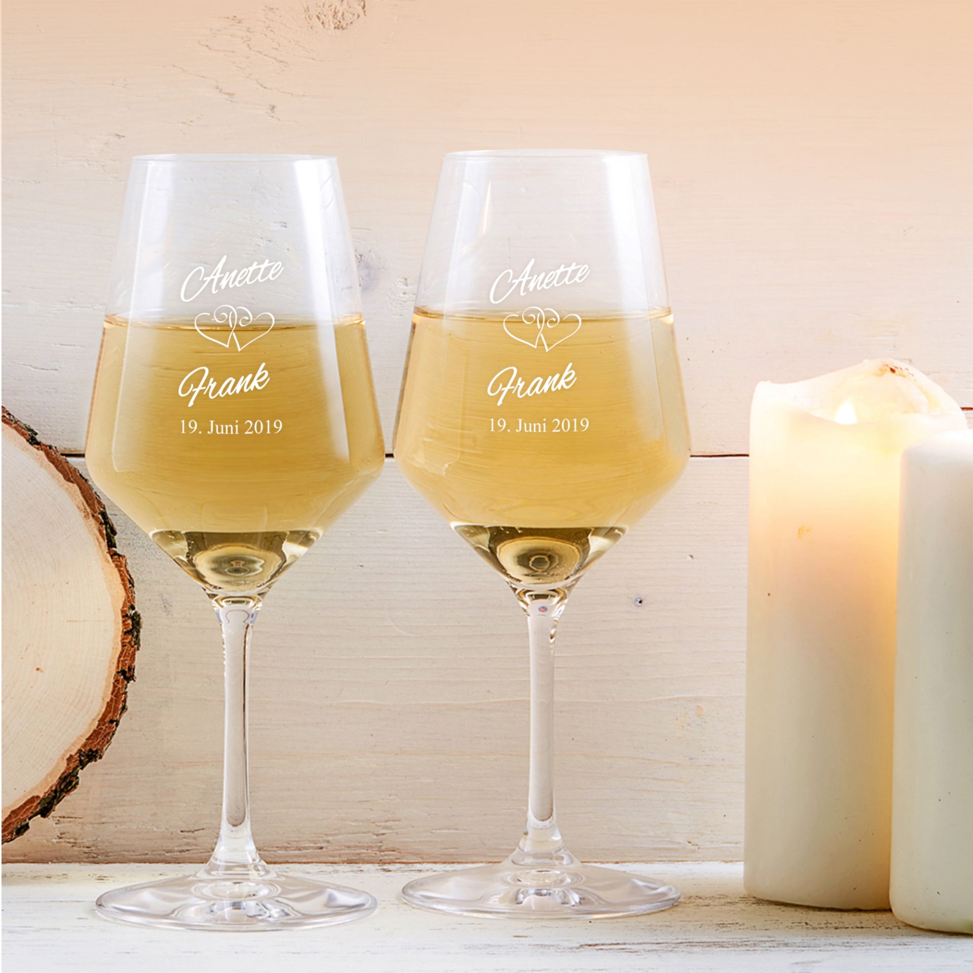 2er Set Weißweingläser mit Gravur zur Hochzeit - personalisiert