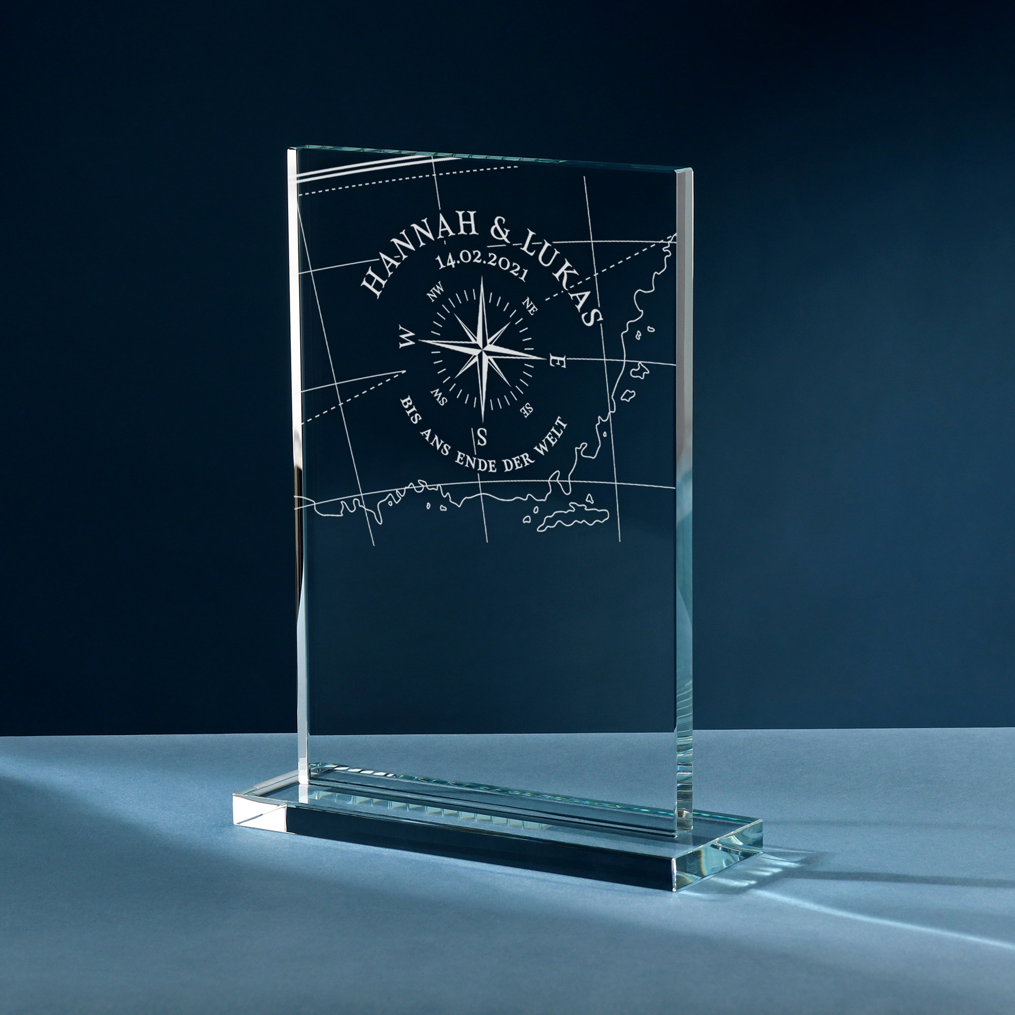 Gravierter Glaspokal Trophäe für Paare - Kompass 6